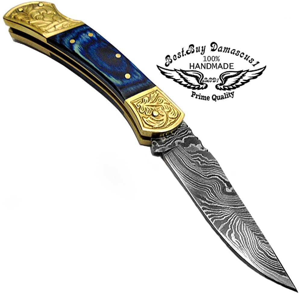 Premium Damascus Steel Folding Pocket Knife for Men - 7.6