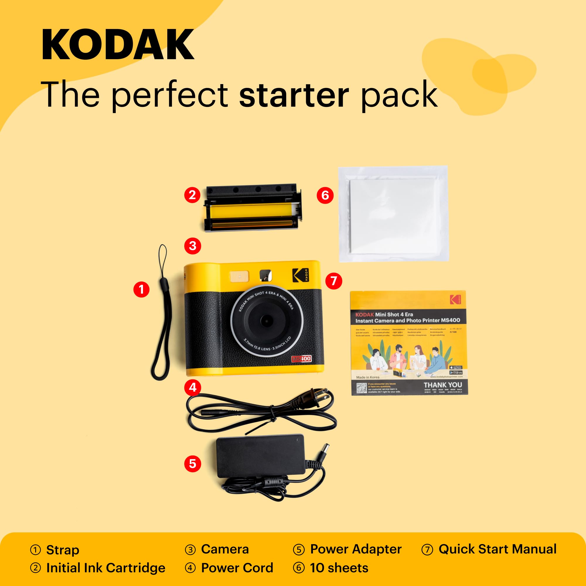 KODAK Mini Shot 4 Era Instant Digital Camera & Photo Printer - 4x4 Prints, Bluetooth Connectivity, Built-in Templates (Camera + Photo Paper Included) - Perfect for Travel, Parties, and DIY Scrapbooking