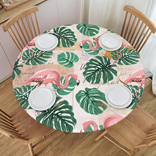 Flamingo and Tropical Palm Leaves