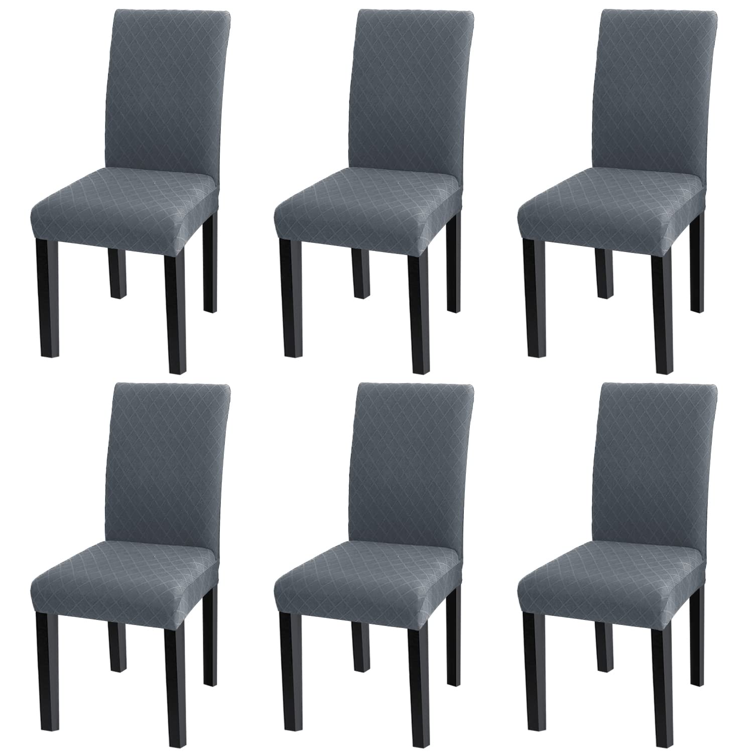 Stretch Jacquard Dining Chair Covers - Washable & Removable Parson Chair Slipcovers for Kitchen, Dining Room - Set of 6 Dark Gray Seat Protectors - Perfect for Home Decor, Parties & Daily Use