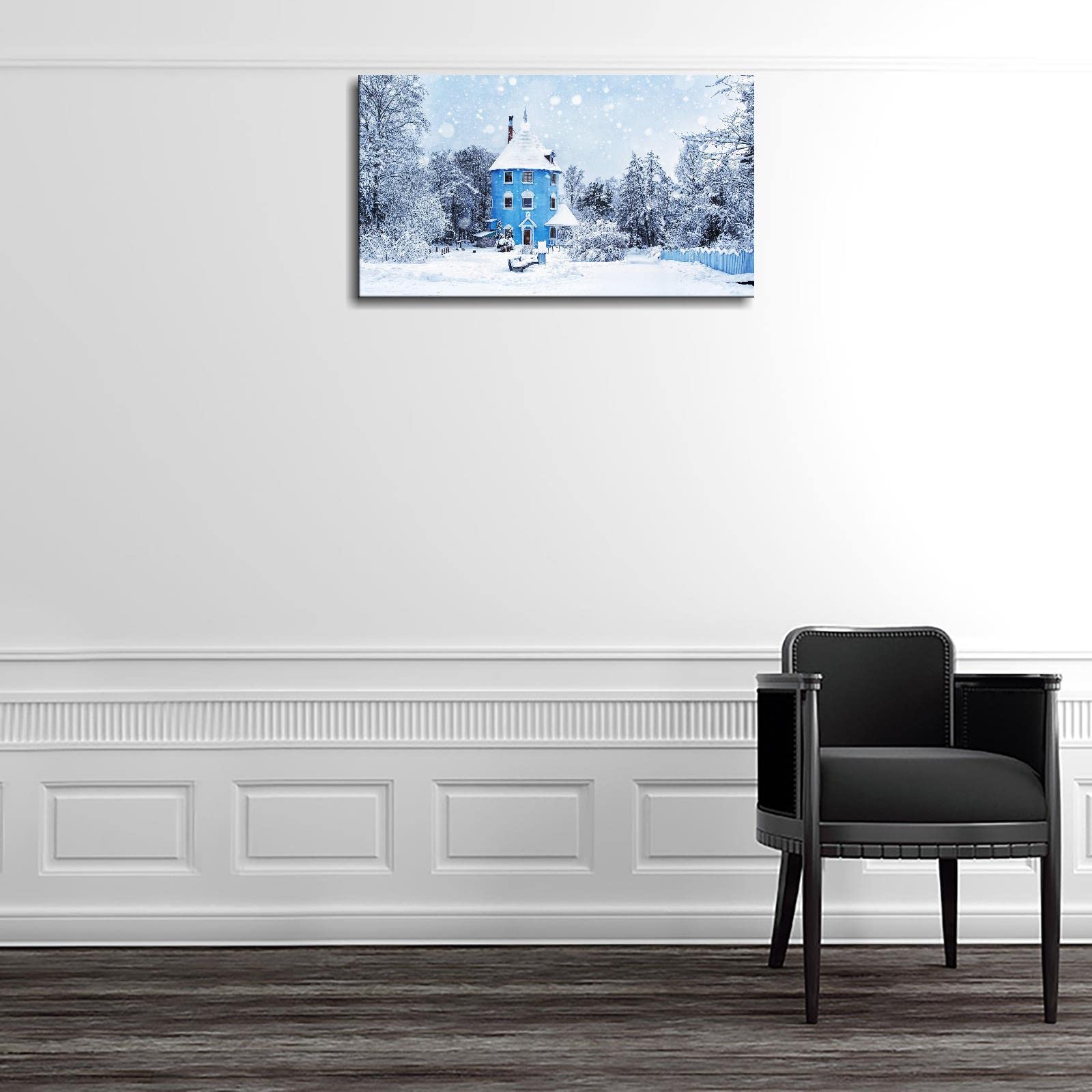 Winter Landscape Canvas Wall Art - Framed Castle Poster Print 20x12 Inches - Perfect for Bathroom, Bedroom & Living Room Decor