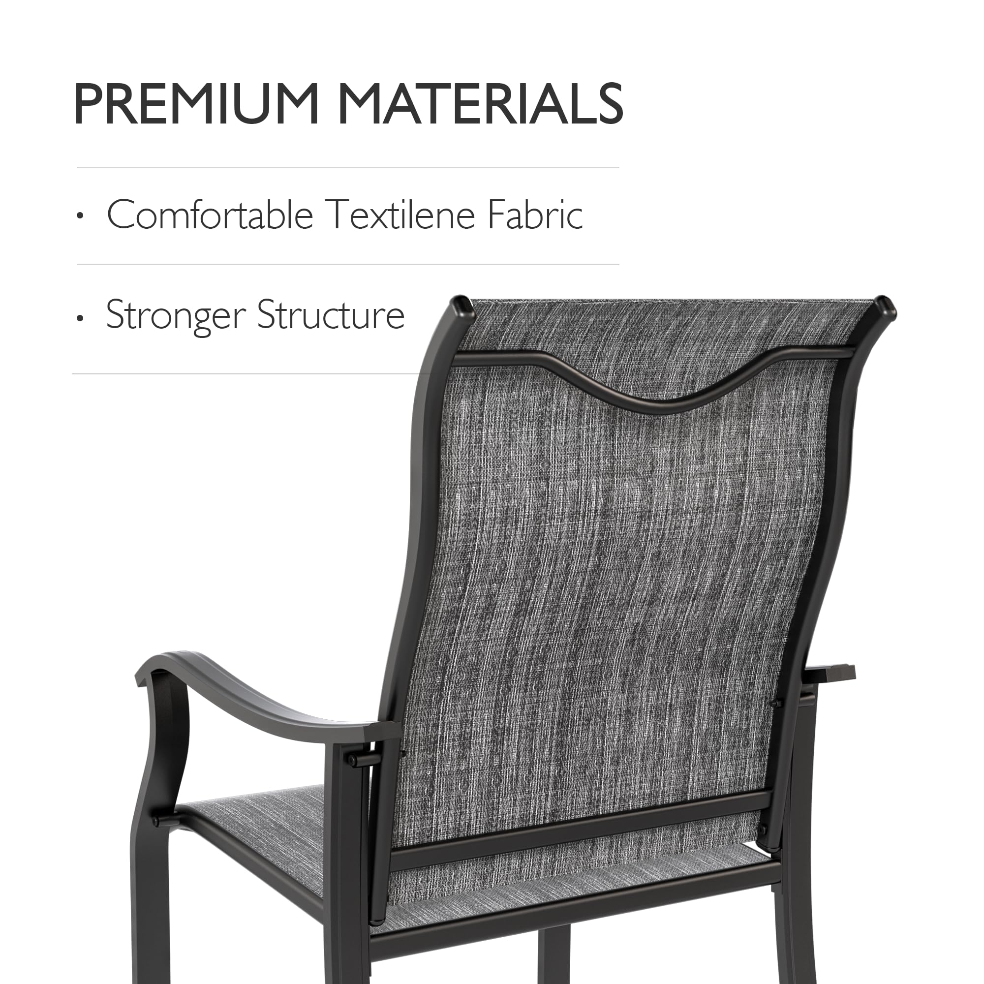 UDPATIO 4-Piece Patio Dining Chairs Set - High Back Textilene Outdoor Chairs with Armrests, Durable Metal Frame for Lawn, Garden, Backyard - Dark Grey | Perfect for Outdoor Dining, Poolside Relaxation & Patio Decor