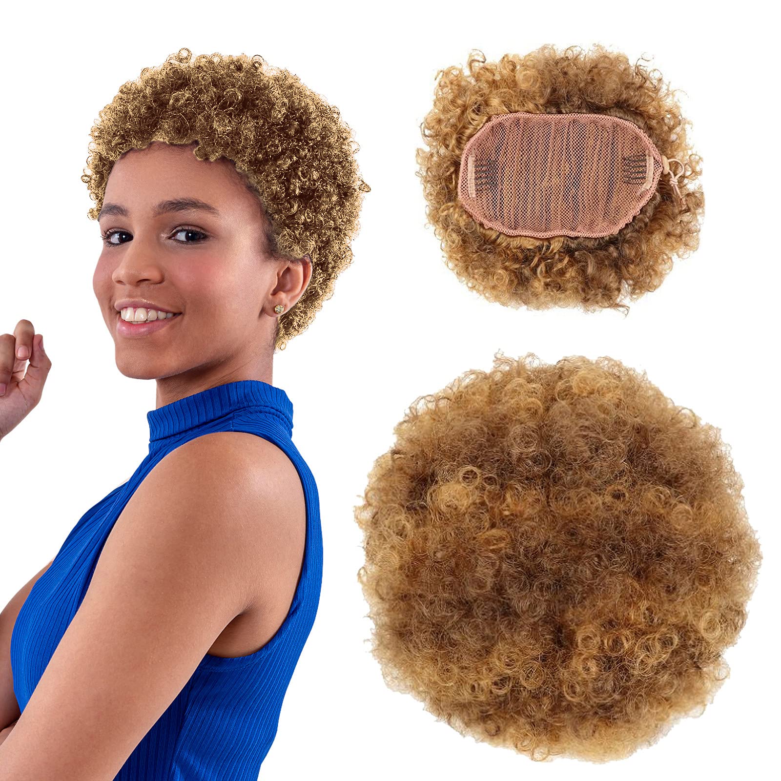 Luluzanm Afro Curly Wigs for Black Women - Black with Warm Brown Highlights, Natural Looking Human Hair Wigs with Bangs for Daily Wear | Perfect for Cosplay, Parties & Everyday Style