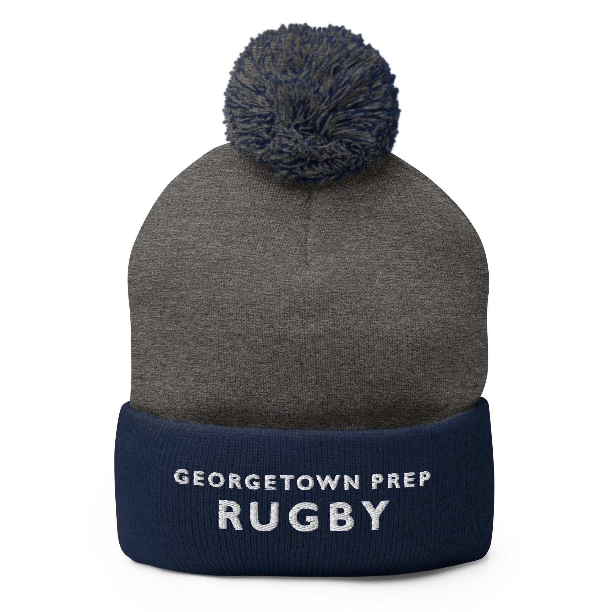 Georgetown Prep Rugby Pom Beanie - Warm Winter Hat for Men & Women - Soft Knit Skull Cap with Pom Pom - Perfect for Rugby Games, Outdoor Sports, and Cold Weather Activities
