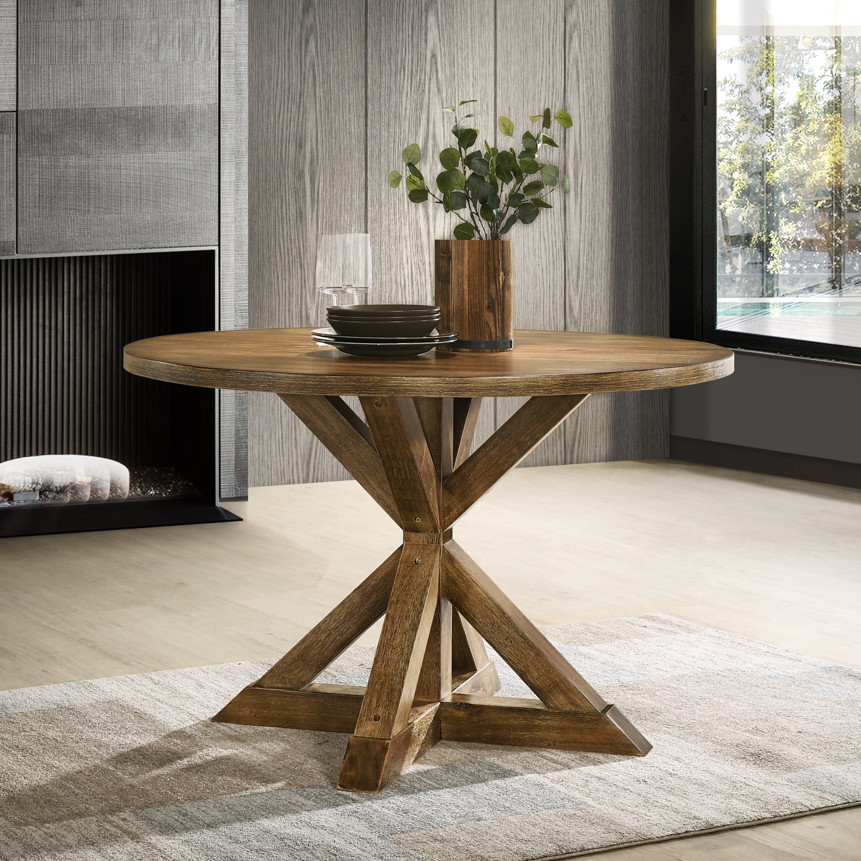 Roundhill Furniture Windvale 5-Piece Cross Buck Wood Dining Set - Perfect for Farmhouse Kitchens & Rustic Dining Rooms