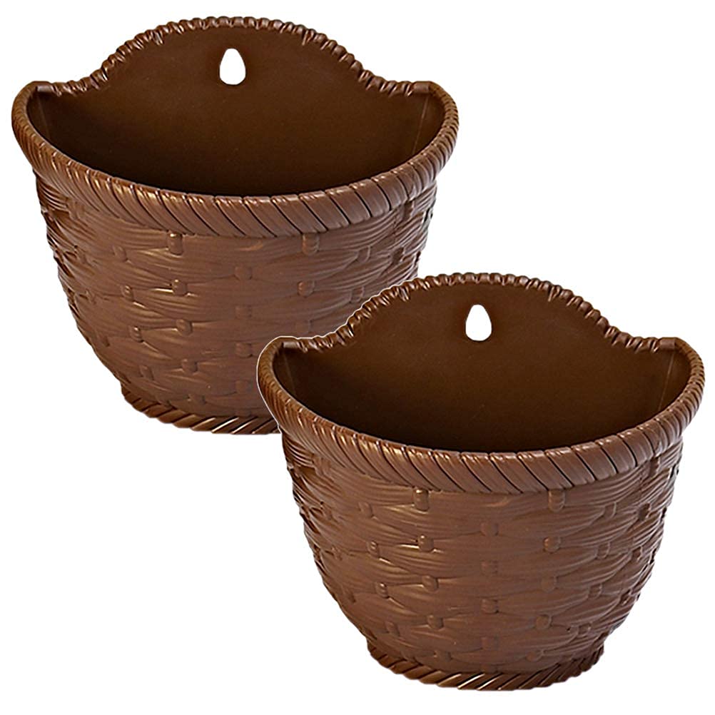 2-Pack Simulated Rattan Woven Hanging Flower Baskets - Plastic Bonsai Planters for Indoor/Outdoor Gardening Decor - Perfect for Patio, Balcony & Home Decor