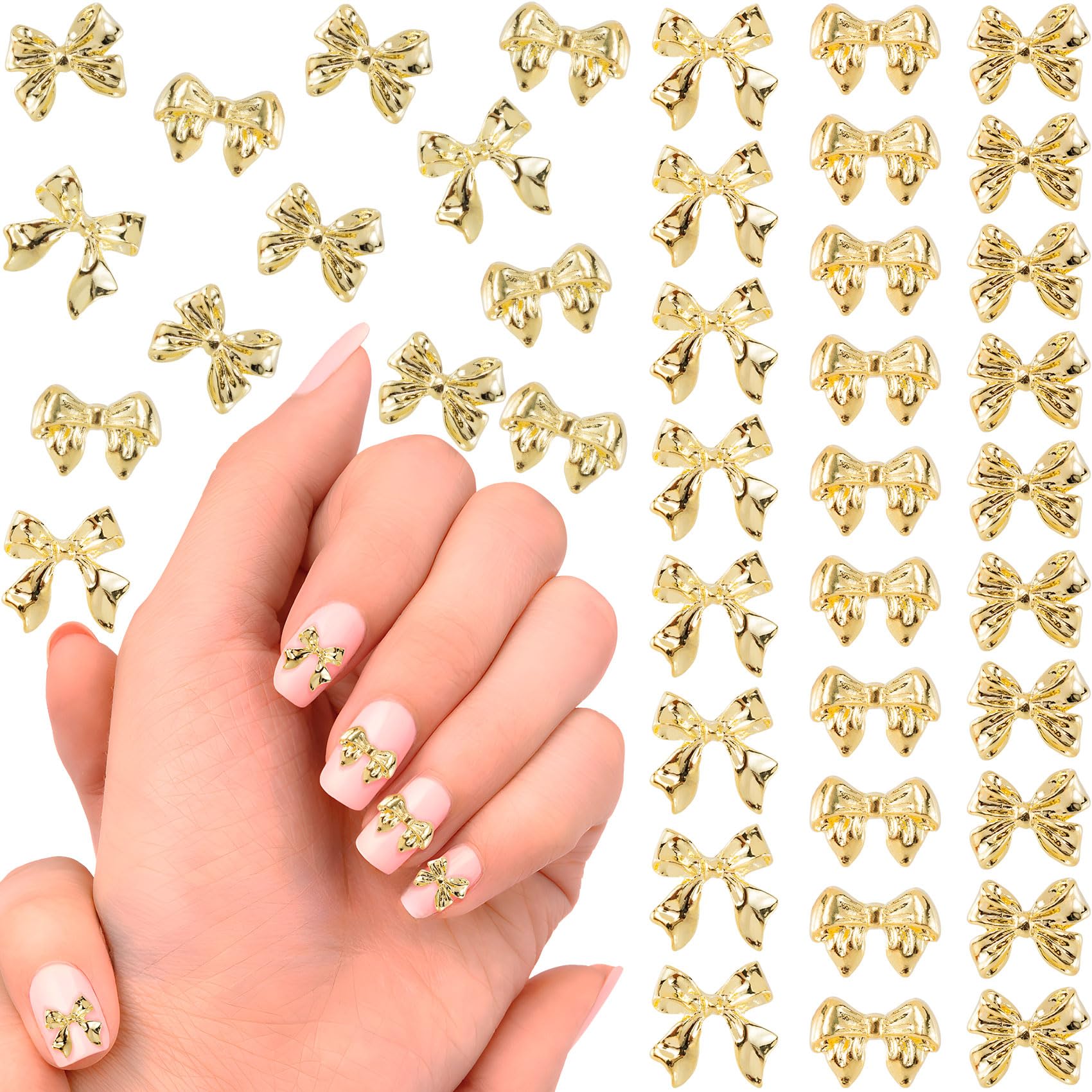 90 Pcs Gold Bow Nail Charms - Acrylic Bowknot Nail Bows with Glitter Ribbon for Nail Art, DIY Crafts, Scrapbooking | Perfect for Women's Manicure, Party Nail Decorations & Gift Wrapping Accessories