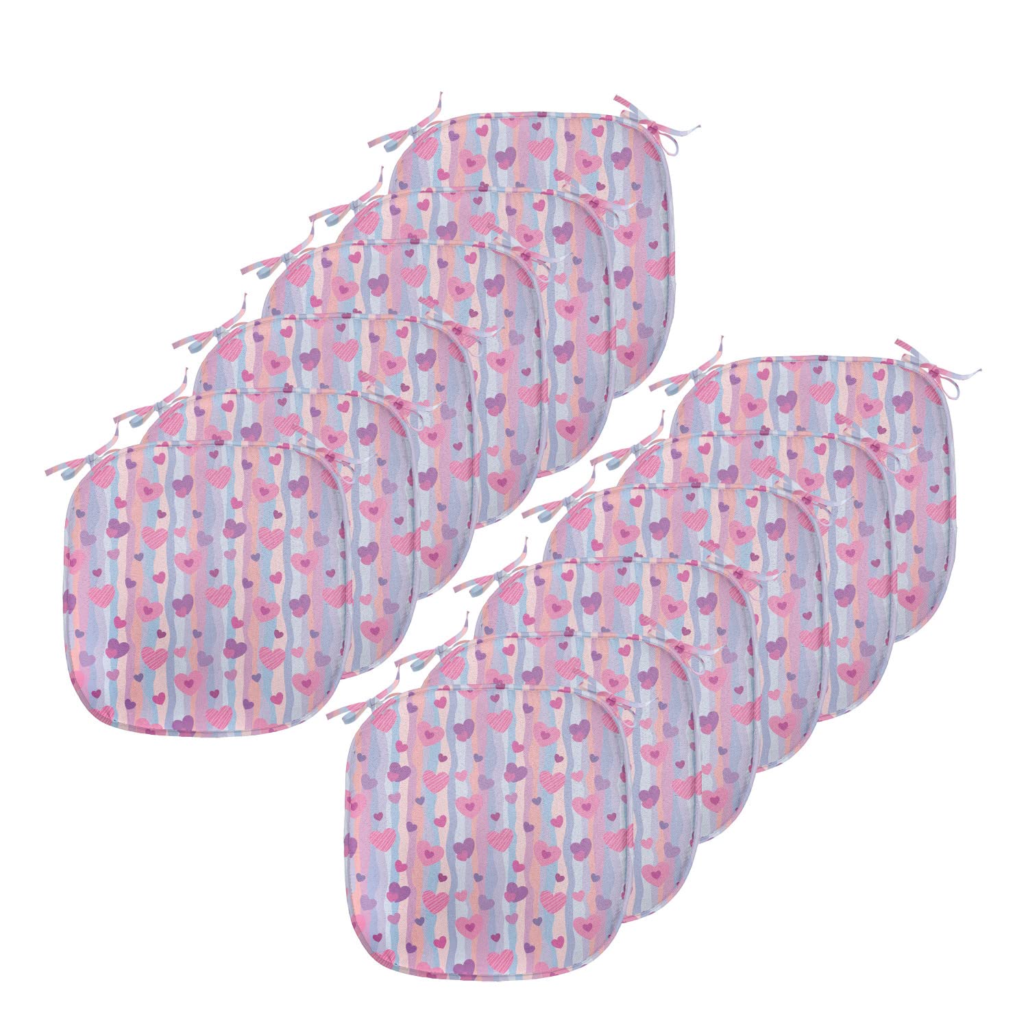 Ambesonne Love Chair Cushion Set of 12 - Heart Pattern Valentine's Day Seat Pads with Anti-Slip Backing, 16x16 Inch Pale Mauve Purple - Perfect for Kitchen, Dining Chairs, Patio Furniture & Romantic Weddings