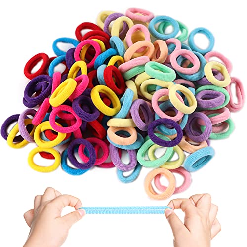 **Fishdown 400 Pcs Seamless Cotton Hair Ties for Toddlers & Girls - No Damage Elastic Hair Bands, Ponytail Holders for Kids, Infants & Baby - Assorted Candy Colors for DIY & Loom Crafts - Perfect for School, Play & Everyday Use**