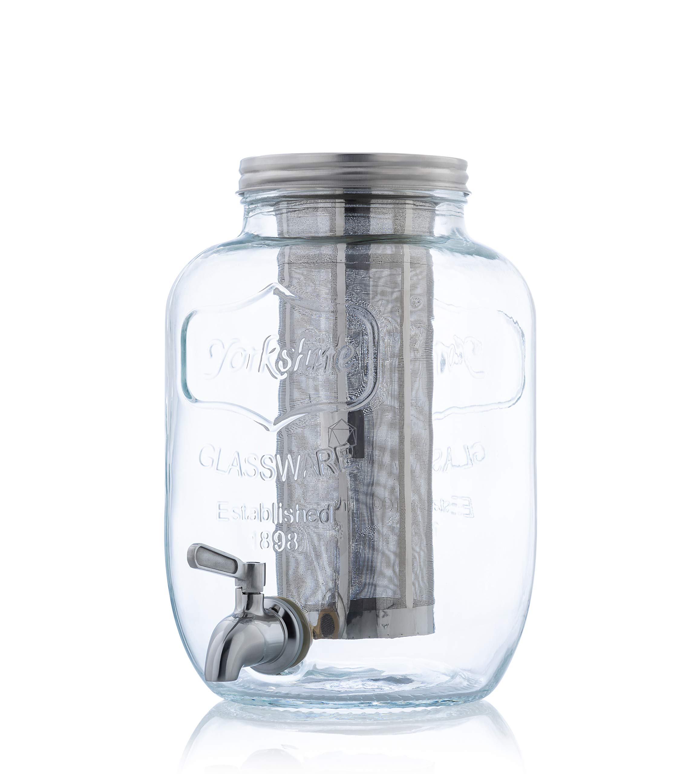 Original Grind Coffee Co. 1 Gallon Cold Brew Coffee Maker with Easy-Pour Stainless Steel Spigot - Extra Thick Glass Pitcher for Iced Coffee Brewing System - Refrigerator Safe Storage - Perfect for Home, Office & Outdoor Use