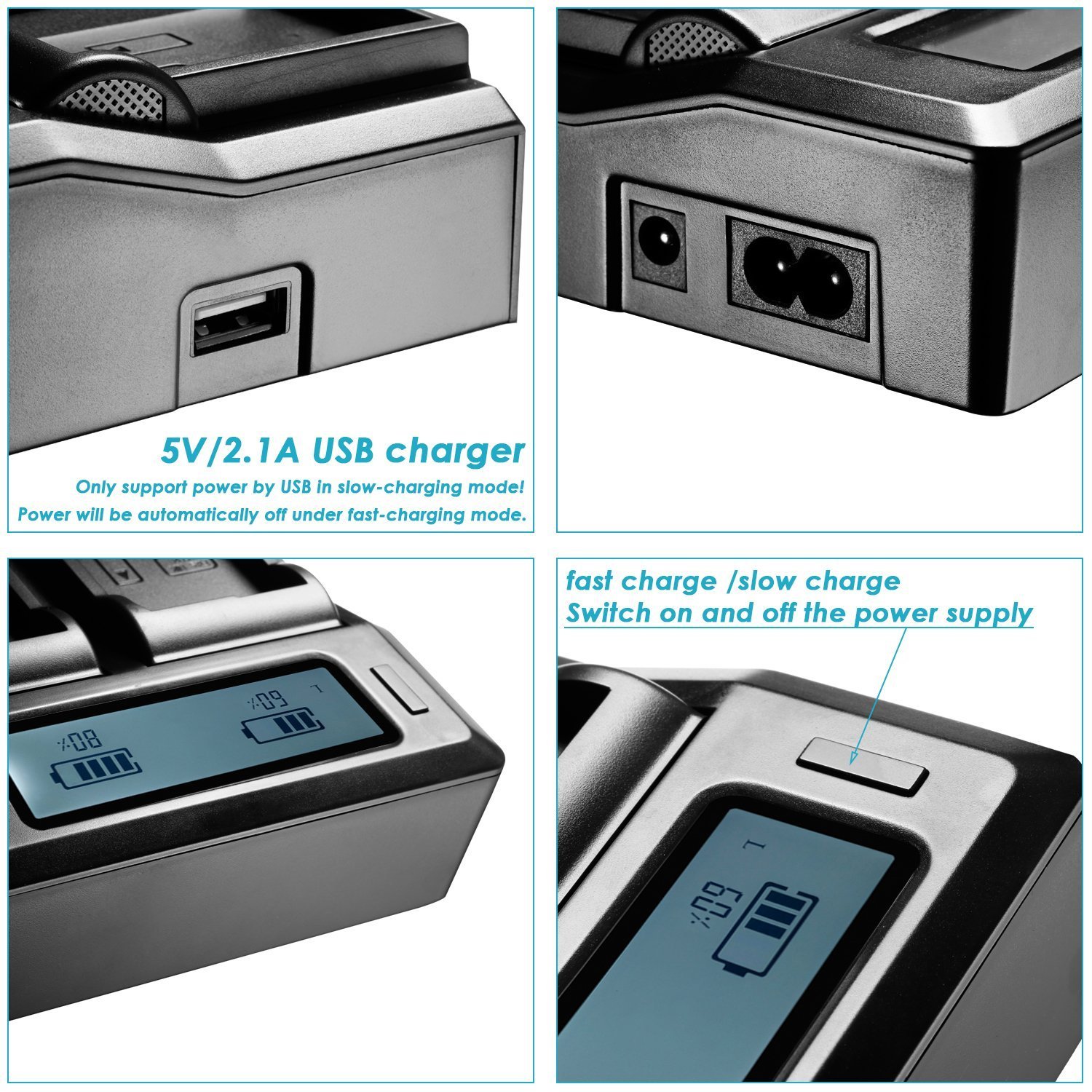 Fotga LCD Dual USB Battery Charger for Sony NP-F Series (NP-F550/F570/F750/F770/F950/F960/F970/FM50/FM500H/QM71/QM91/QM71D) - Compatible with VBD1/VBD2/V607u/V617u Camera Batteries - Perfect for Camcorders, DSLRs and Professional Video Equipment