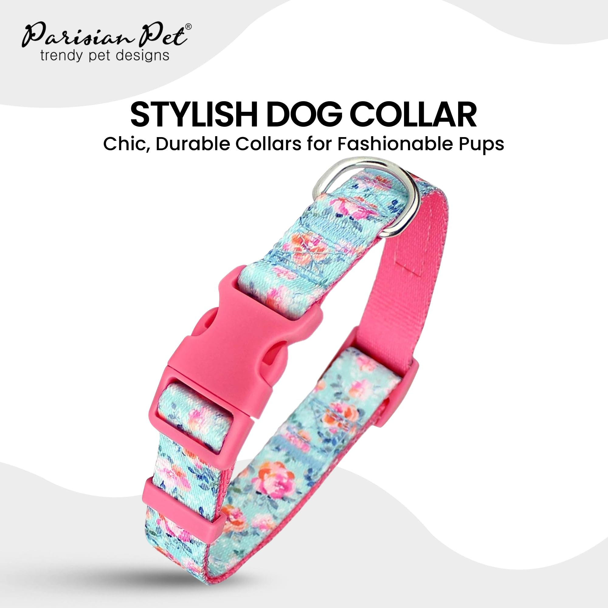Parisian Pet Dog Collar - Adjustable Spring Blossoms Pattern Safety Buckle Collar for Small & Large Breed Dogs | Cute Puppy Collar with Breathable Nylon | Perfect for Daily Walks, Training & Outdoor Adventures