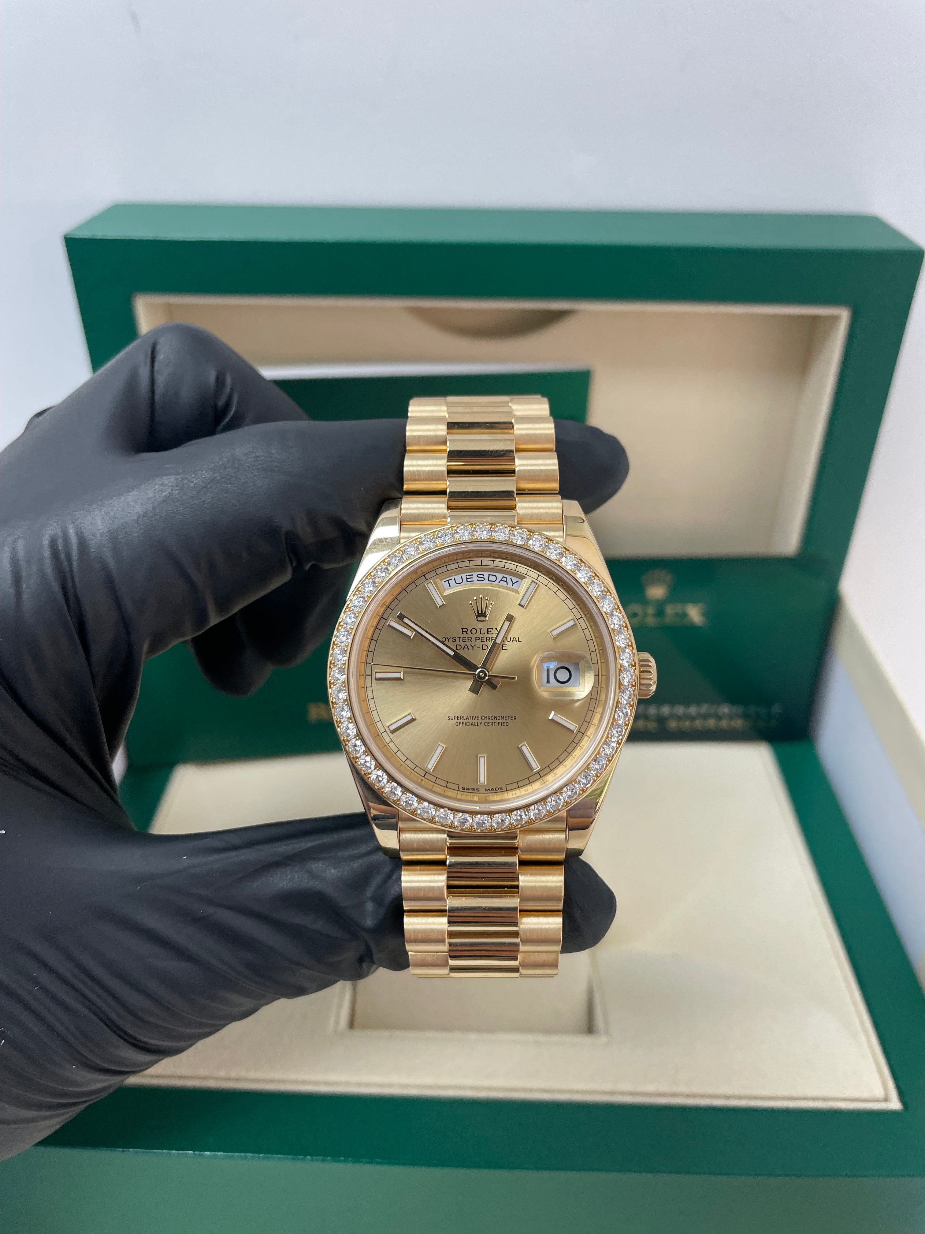 Rolex Day Date 40 Yellow Gold Watch with Champagne Dial & President Bracelet | Luxury Men's Dress Watch for Business & Formal Occasions | Ref# 228348RBR