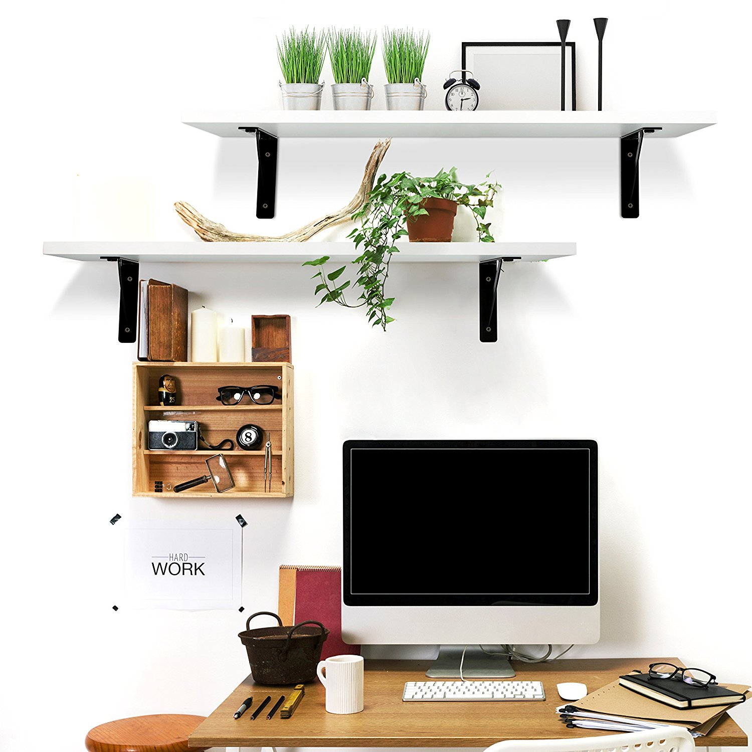 Floating Shelves Wall Mounted - Mytunes 2 Display Ledge Shelf with Bracket for Pictures, Frames & Home Decor - Modern White Wall Shelves for Living Room, Bedroom & Office Organization