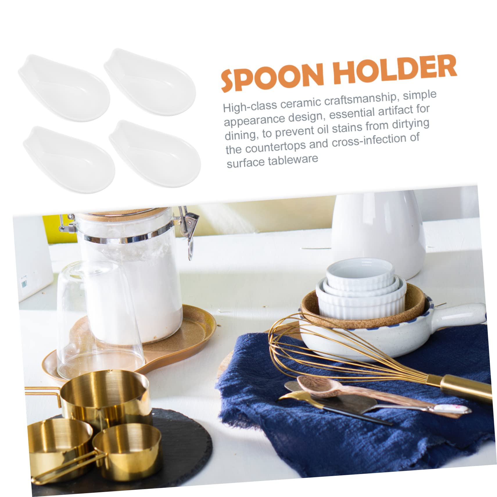 STOBAZA 4-Piece White Ceramic Spoon Holder Stand - Kitchen Utensil Organizer for Cooking Spoons, Ladles & Cutlery - Perfect for Dining Table, Countertop & Kitchen Storage