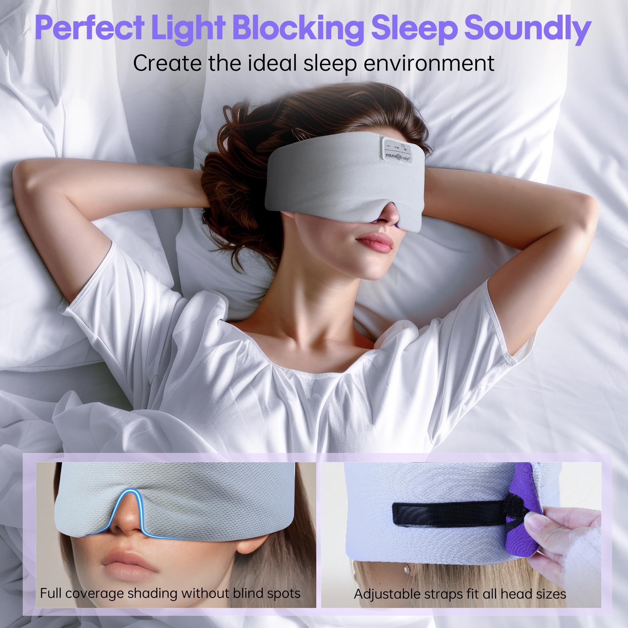 MusiCozy Bluetooth 5.4 Sleep Headband with Built-in HD Stereo Speakers - Ice Silk Sleep Mask & Wireless Headphones for Men & Women - Perfect for Travel, Meditation, and Nighttime Relaxation