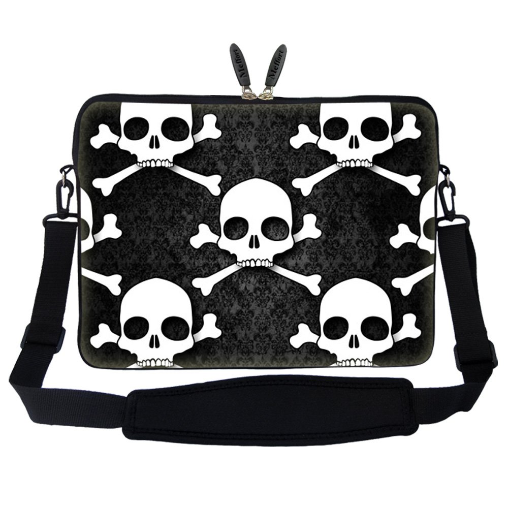 Meffort 17-17.3 Inch Neoprene Laptop Sleeve with Hidden Handle & Adjustable Shoulder Strap - Skull Design Protective Case for MacBook, Dell, HP - Perfect for School, Office & Travel