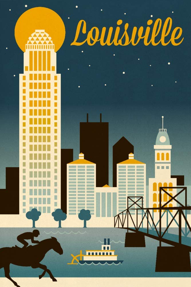 Louisville Kentucky Retro Skyline Classic Series 109006 - Signed 24x36 Art Print, Vintage Wall Decor Poster for Home, Office & Gift Giving