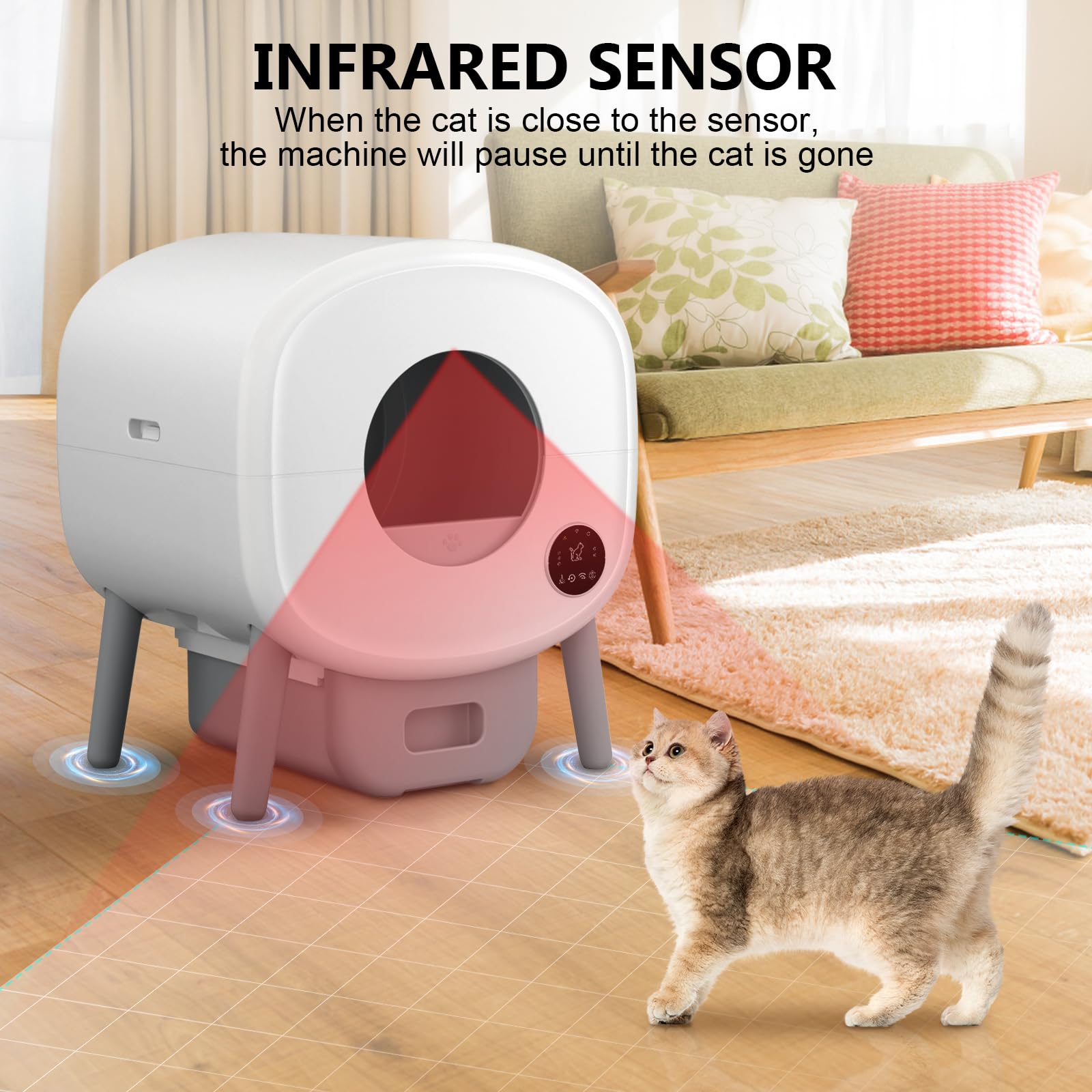 Self Cleaning Cat Litter Box - Automatic APP Controlled Large Capacity Odor-Free Litter Box for Multiple Cats with Safety Protection & 2 Free Liners - Perfect for Smart Homes & Busy Pet Owners