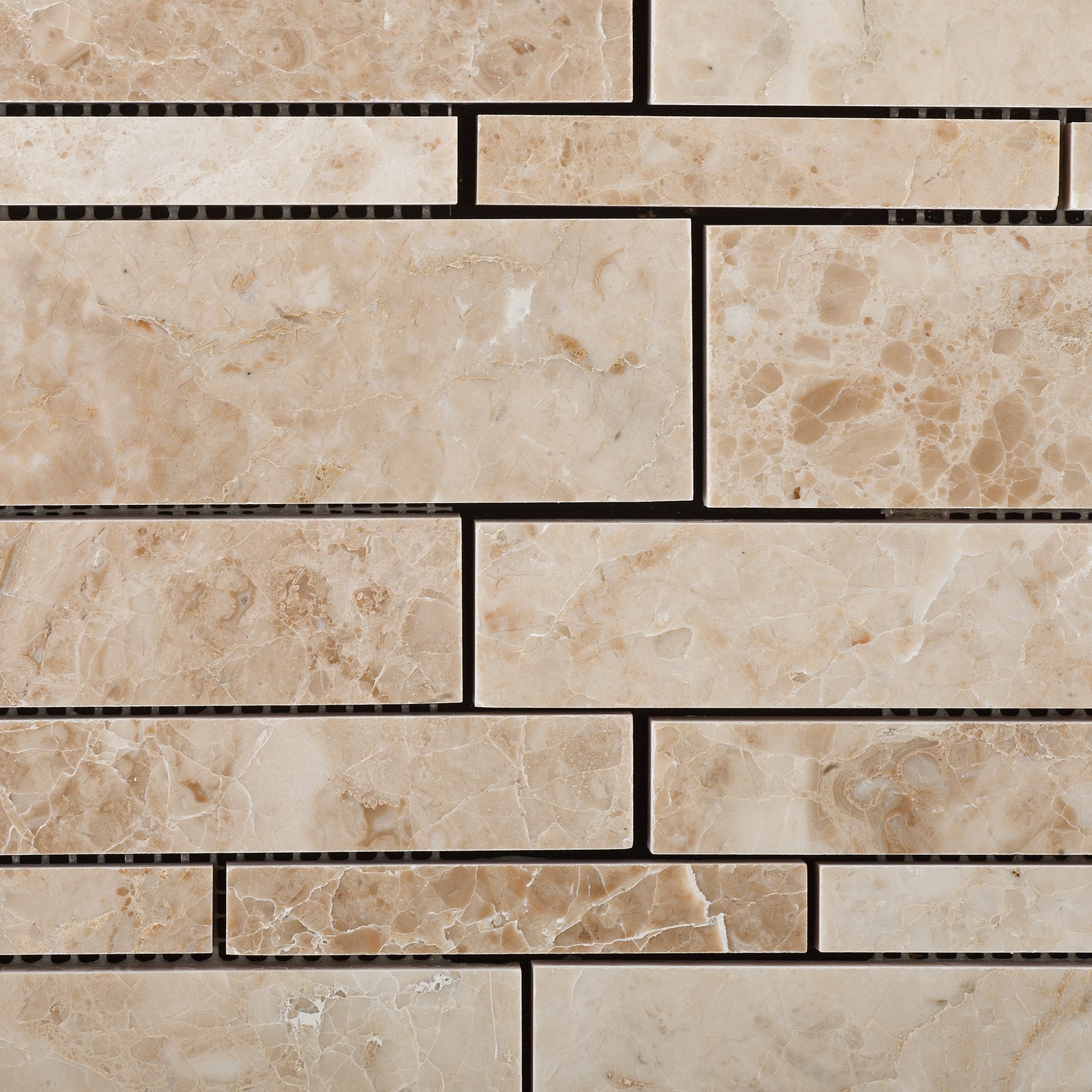 Premium Cappuccino Marble Mosaic Tile - Random Strip Pattern, Polished Finish - Box of 5 Sheets (10 sq ft) - Perfect for Kitchen Backsplash, Bathroom Wall, and Shower Floor Tile Installation
