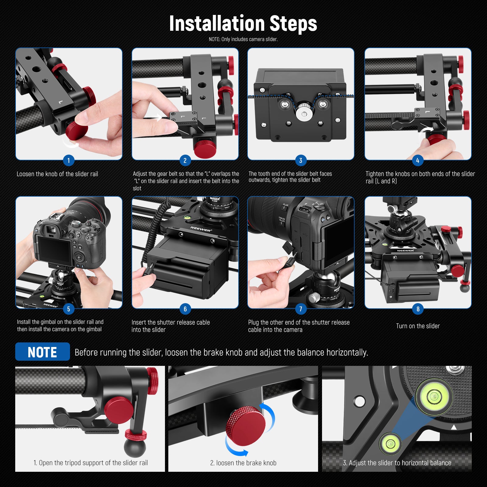 NEEWER ER1 Motorized Carbon Fiber Camera Slider for DSLR & Mirrorless - Professional Video & Time-Lapse Photography - Smooth & Silent Motorized Slider for Studio, Wedding, and Travel Filmmaking