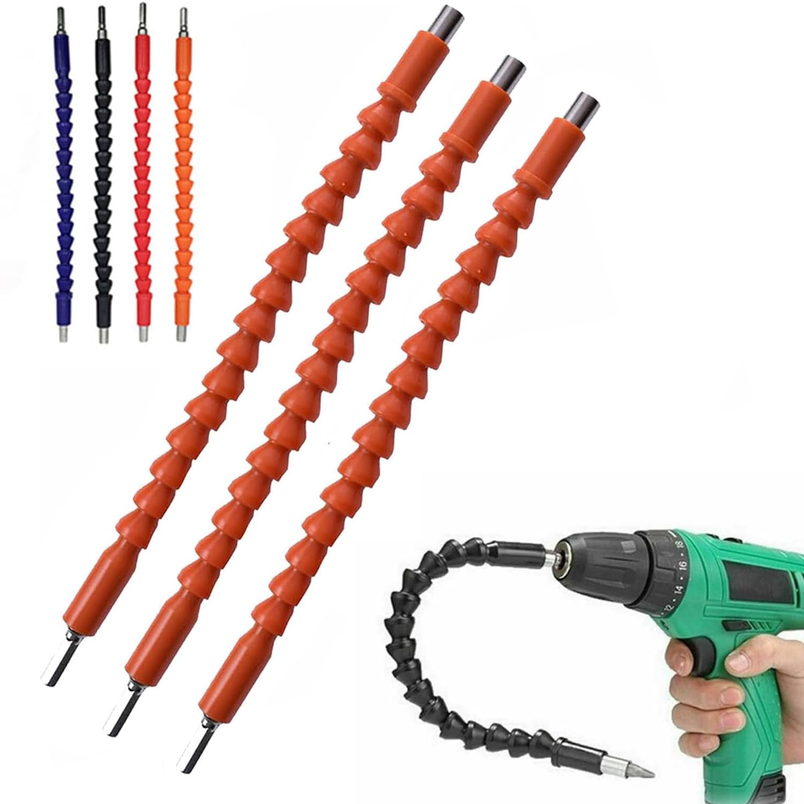 3-Piece Flexible Screwdriver Bit Set - 360° Rotating Extension for Tight Angles - Durable Orange Drill Bit Extender - Perfect for DIY, Electronics Repair & Hard-to-Reach Screws