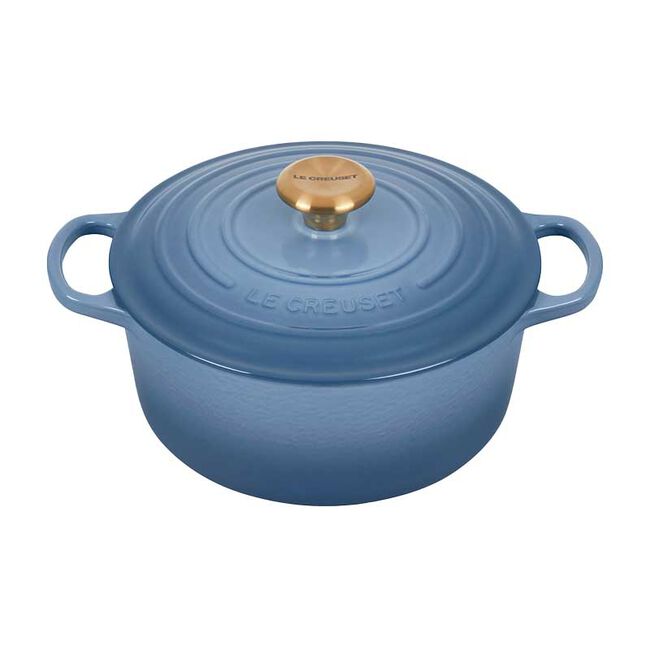 4.5 Qt Round Dutch Oven - Enameled Cast Iron Casserole Pot with Lid, Chambray Blue - Perfect for Baking, Braising, Roasting & Serving Dishes