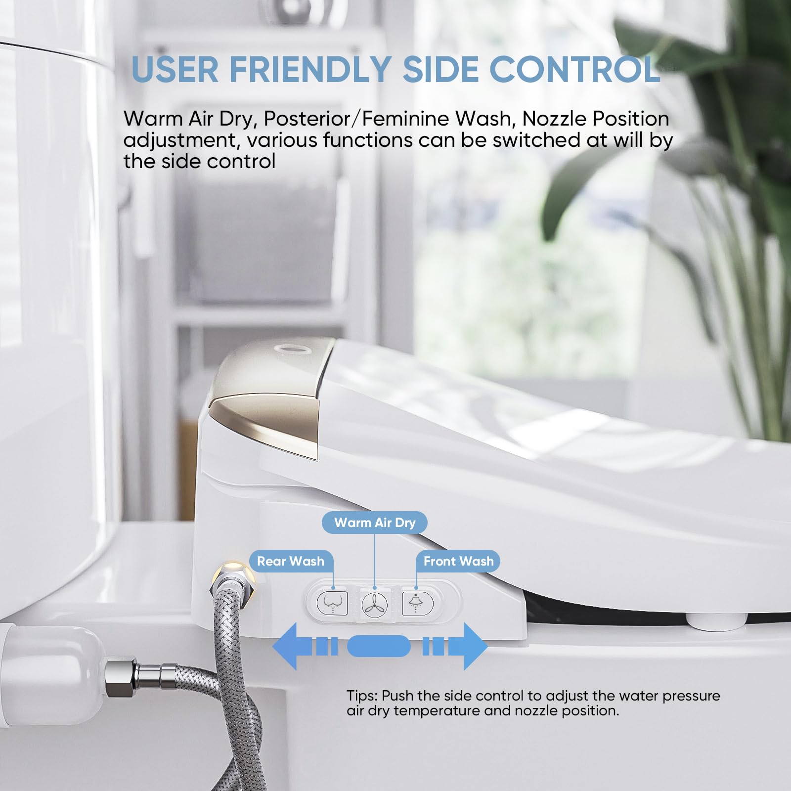 LEIVI Smart Bidet Toilet Seat with Wireless Remote & Side Panel - 5 Spray Modes, Adjustable Heated Seat, Warm Water & Air Dryer, Auto LED Nightlight for Elongated Toilets - Perfect for Modern Bathrooms & Elderly Care