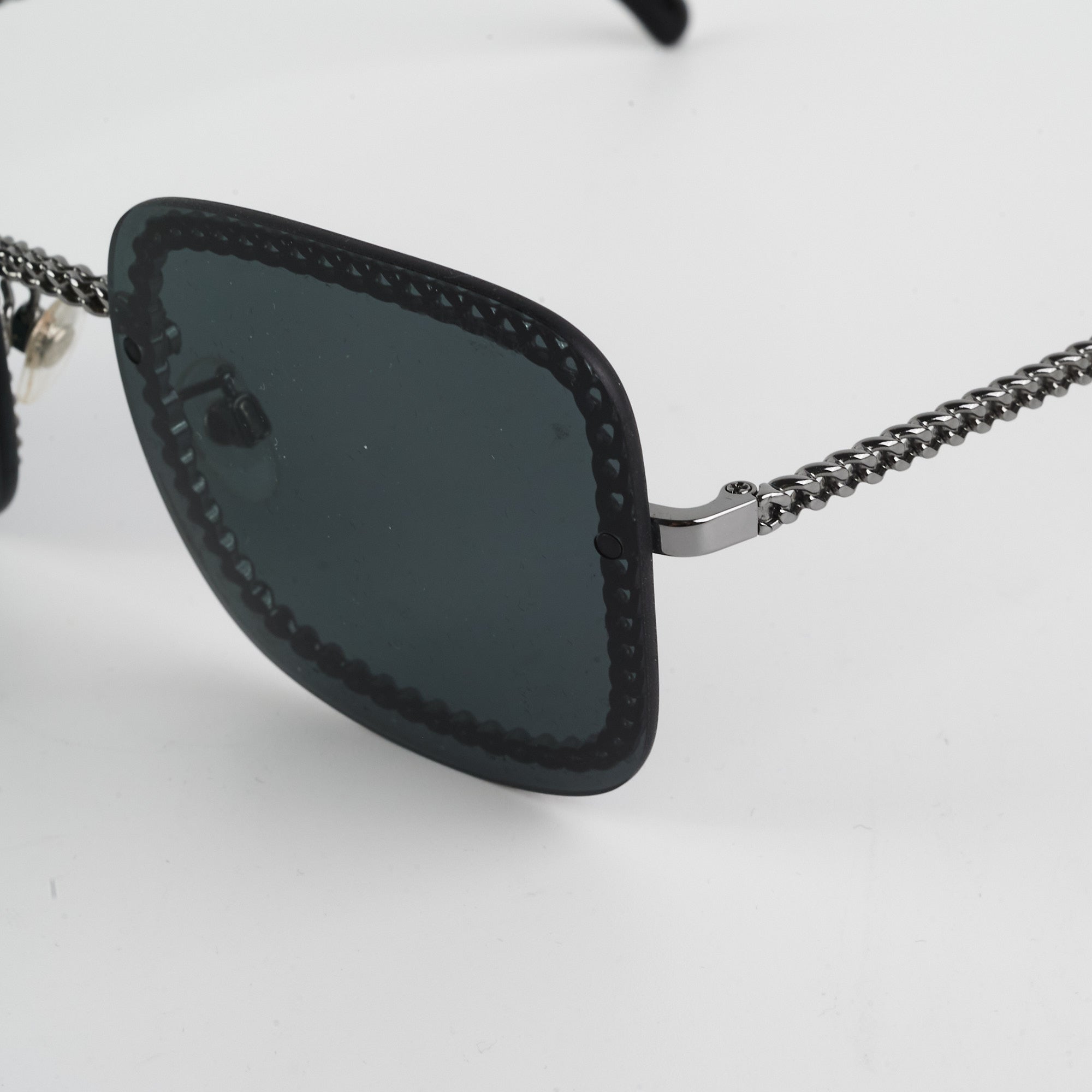 Chanel Square Sunglasses for Women - Grey/Gunmetal Black Frame with Chain - Luxury Fashion Sunglasses for Beach, Driving & Outdoor Activities