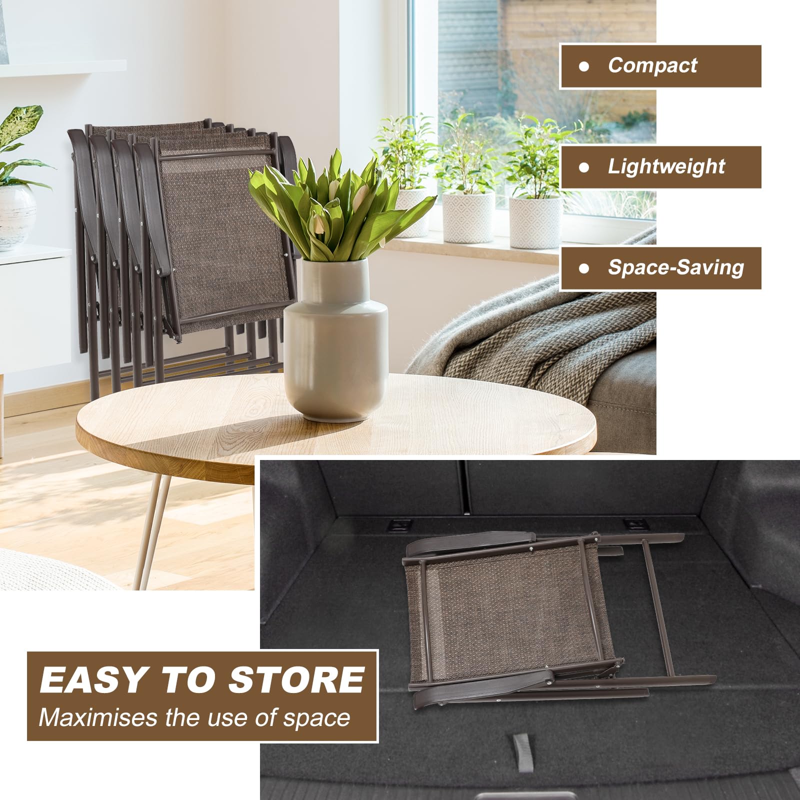 Aoodor 4-Pack Folding Patio Chairs - Textilene Sling Dining Chairs for Indoor & Outdoor Use | Perfect for Backyard, Poolside, Camping & Picnics