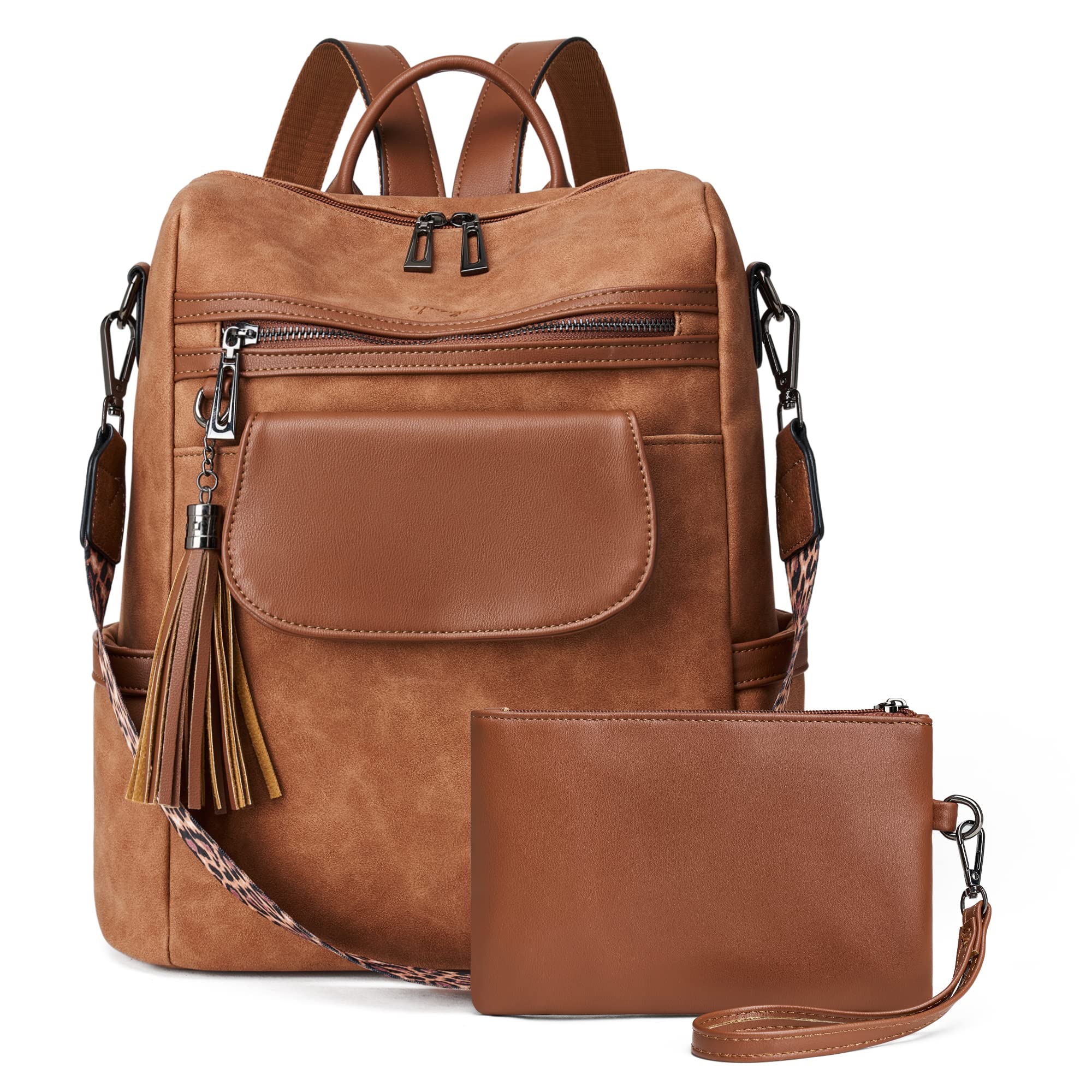 OPAGE Genuine Leather Backpack Purse for Women - Stylish Designer Shoulder Bag with Wristlet - Perfect for Travel, Work & Daily Use