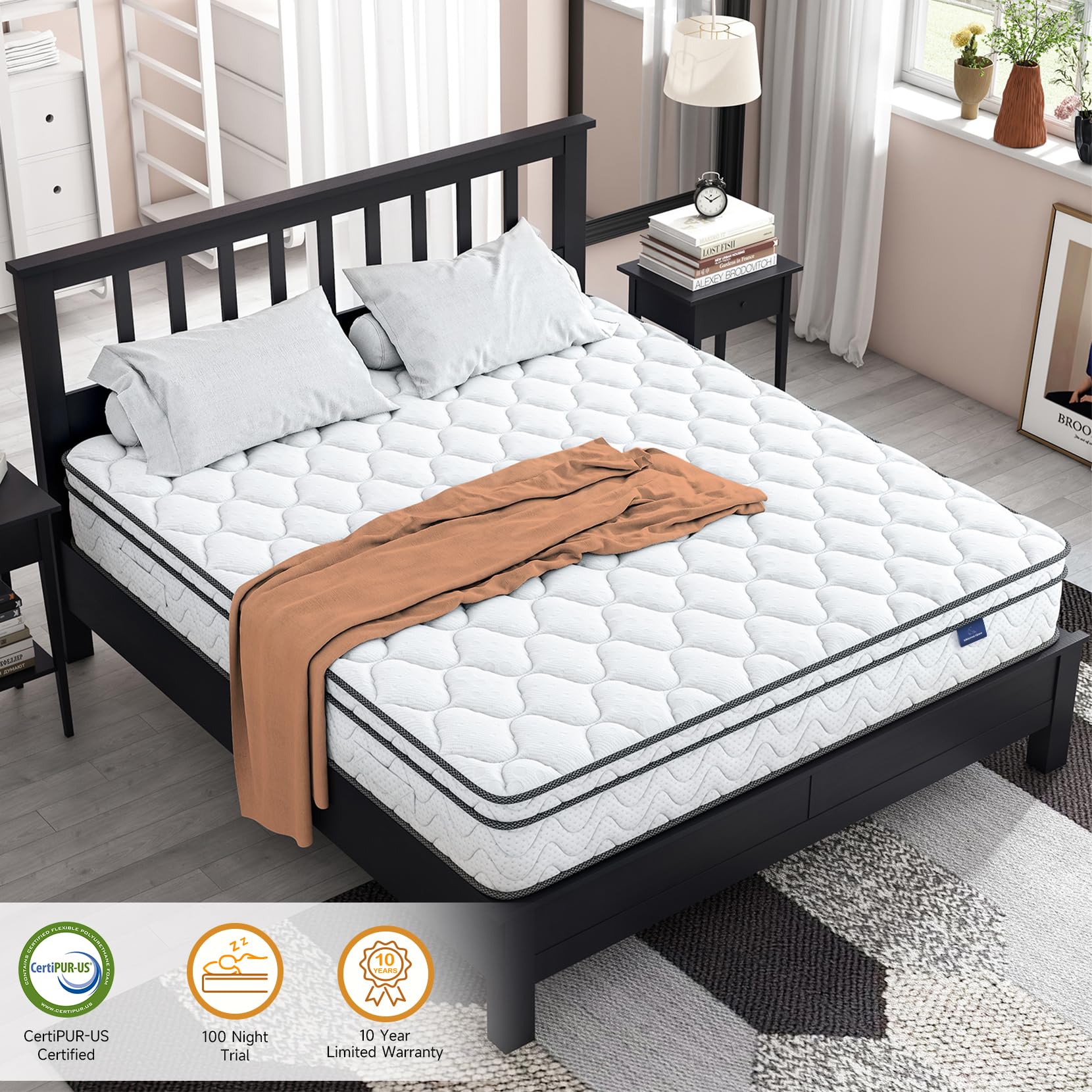 Vesgantti 12 Inch Hybrid Queen Mattress in a Box - Memory Foam & Pocket Springs for Pressure Relief, Medium Firm Support (60
