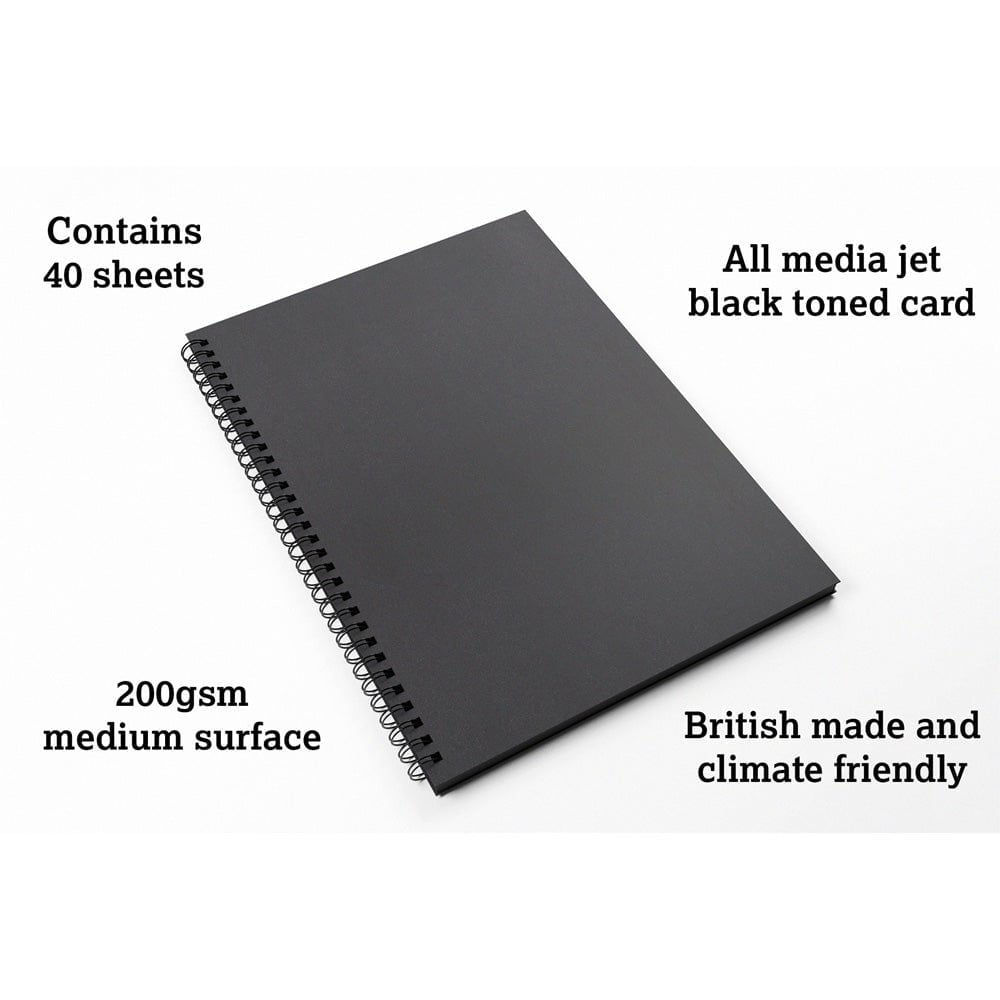 Artgecko Shady Sketchbook A3 Size - 80 Pages (40 Sheets) 200gsm Black Toned Paper - Perfect for Drawing, Sketching & Mixed Media Art - Ideal for Artists, Designers & Students