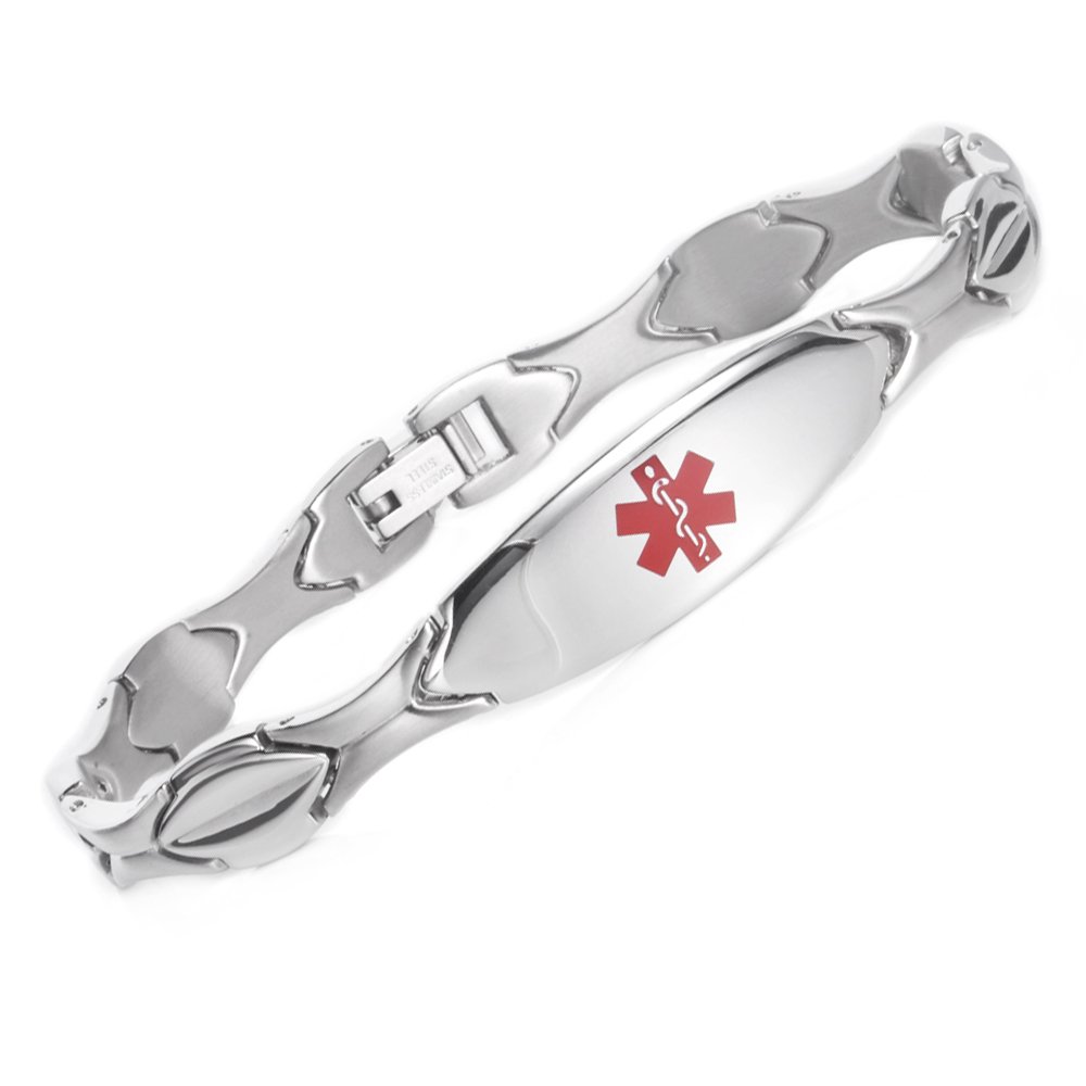 LinnaLove Fashion Shiny Stainless Steel Medical ID Bracelet for Women - Free Engraving | Waterproof & Hypoallergenic | Perfect for Daily Wear, Travel & Emergency Medical Identification