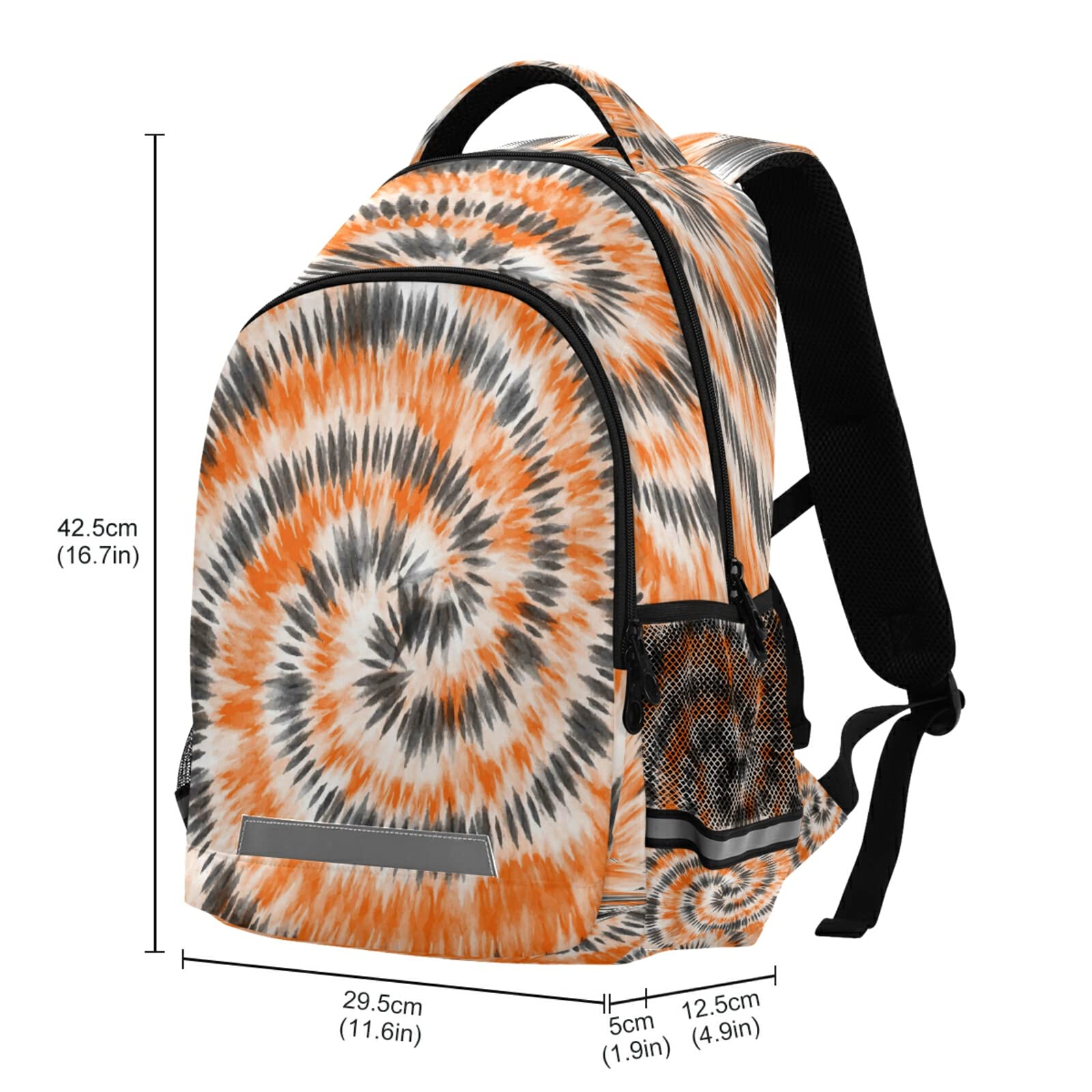 Dussdil Orange Black Tie Dye Backpack - 16 Inch Laptop Bag for Men & Women, Casual Daypack with Double Zipper, Adjustable Shoulder Straps - Perfect for Travel, School, Work & Sports