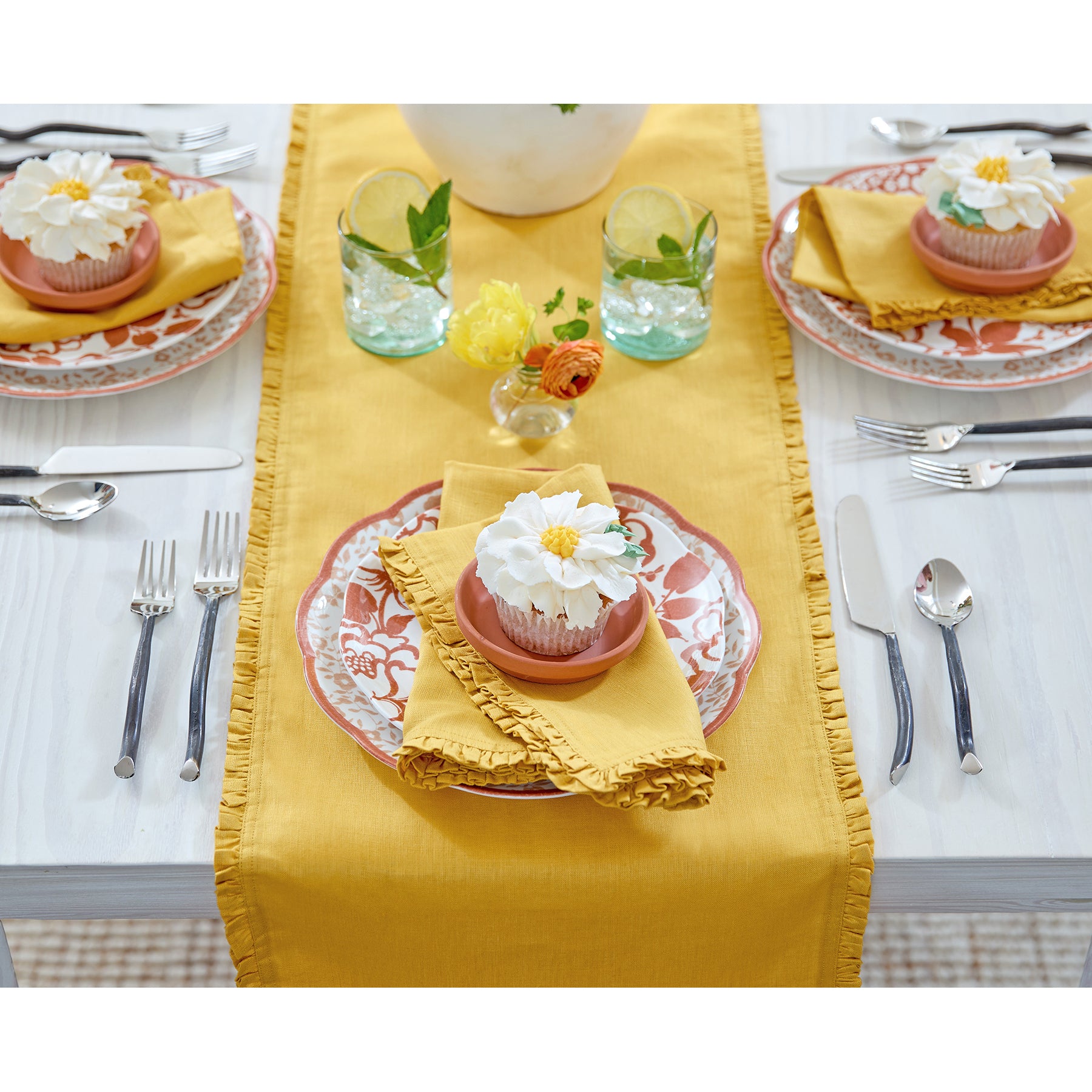 Juliette Ruffle Table Runner - Elegant Lace Trim Dining Table Decor for Weddings, Parties & Home Decor