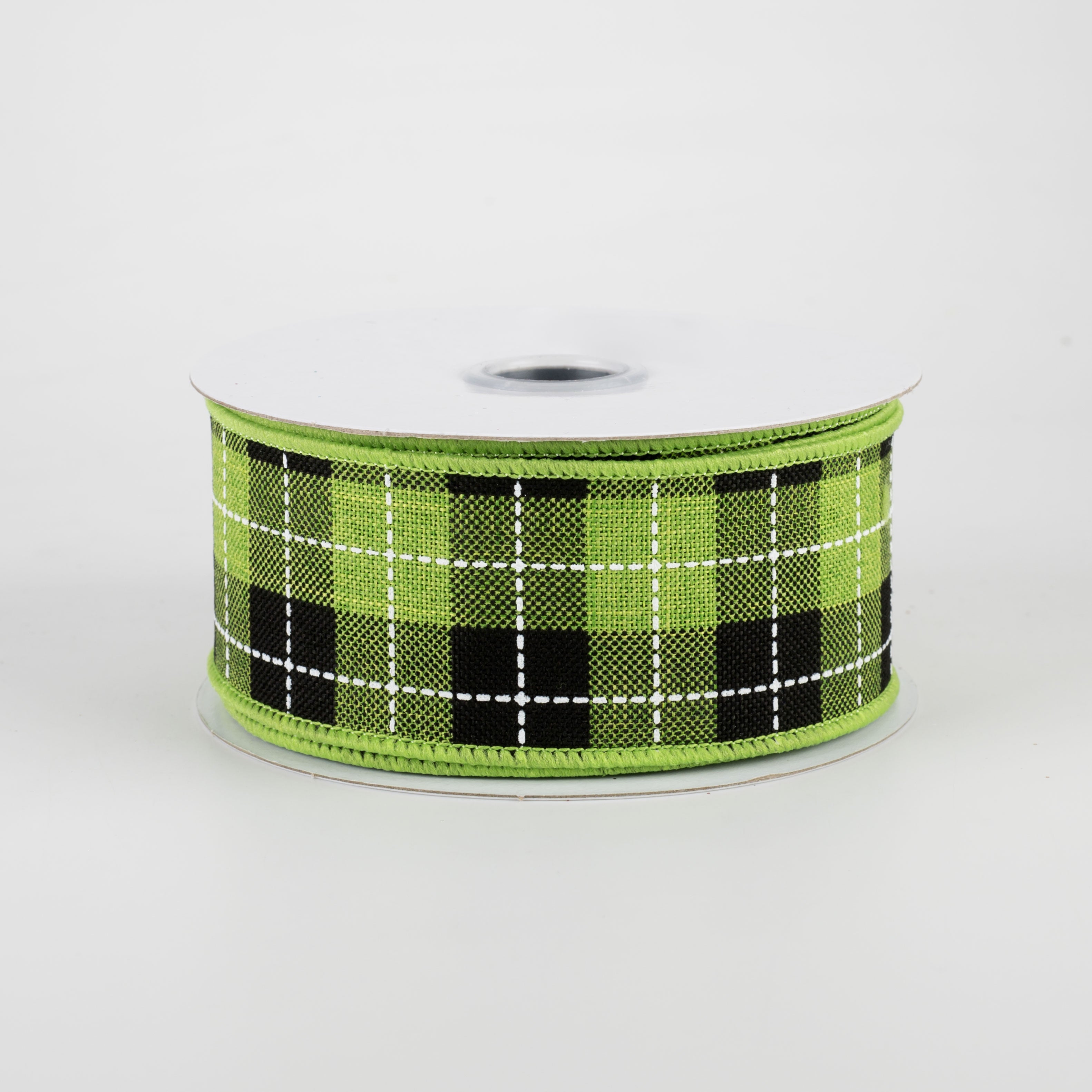 1.5 Inch Printed Woven Check Ribbon - Fresh Green, Black & White (10 Yards) for Gift Wrapping, DIY Crafts, Hair Bows and Party Decorations