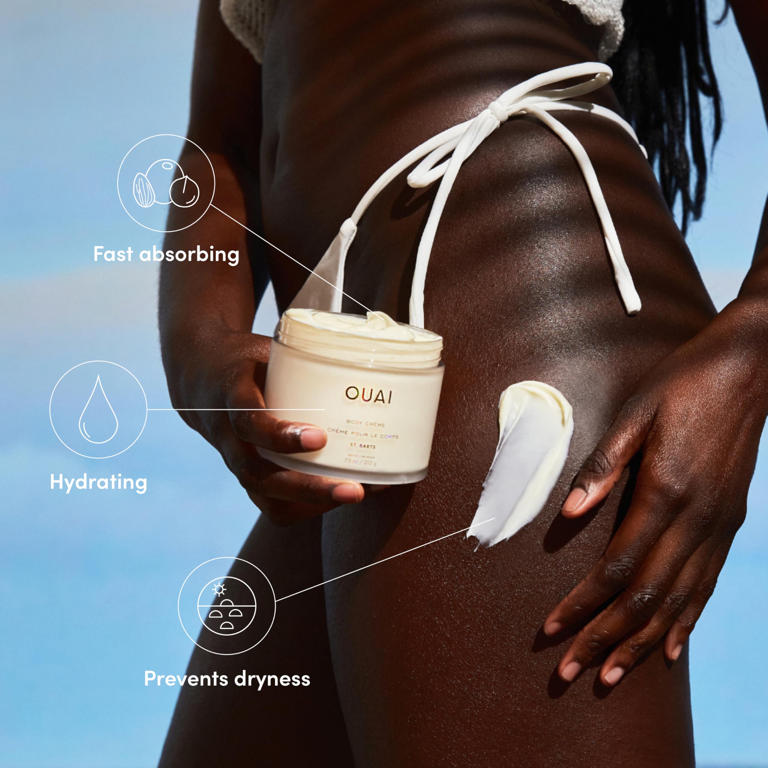 OUAI St. Barts Body Care Gift Set - 4-Piece Luxury Skincare Bundle with Hydrating Body Wash, Moisturizing Cream & Exfoliating Scrubs (For Travel & Home Spa)