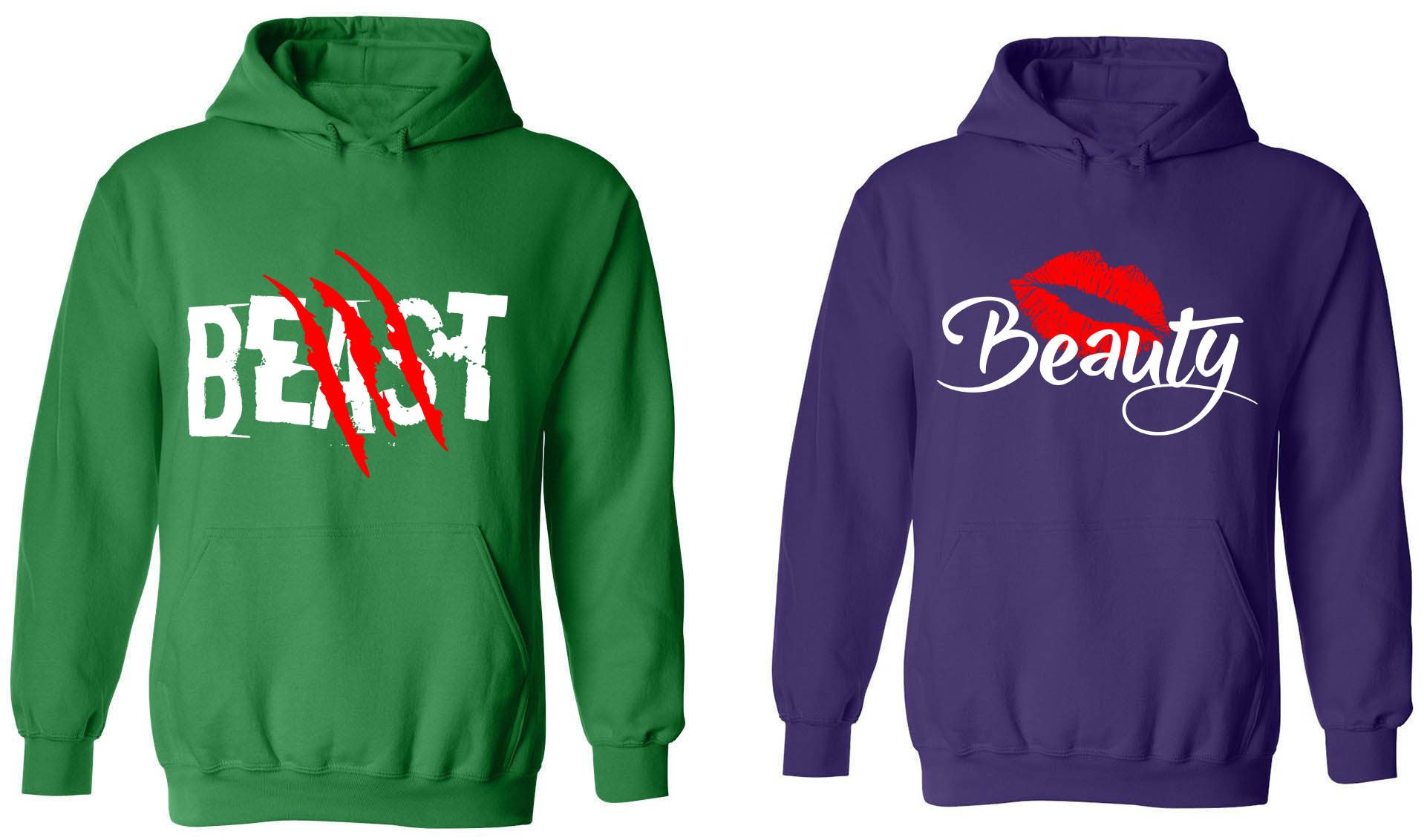 Beast & Beauty Matching Couple Hoodies - His & Her Pullover Sweatshirts for Date Night, Anniversary Gifts & Couple Outfits