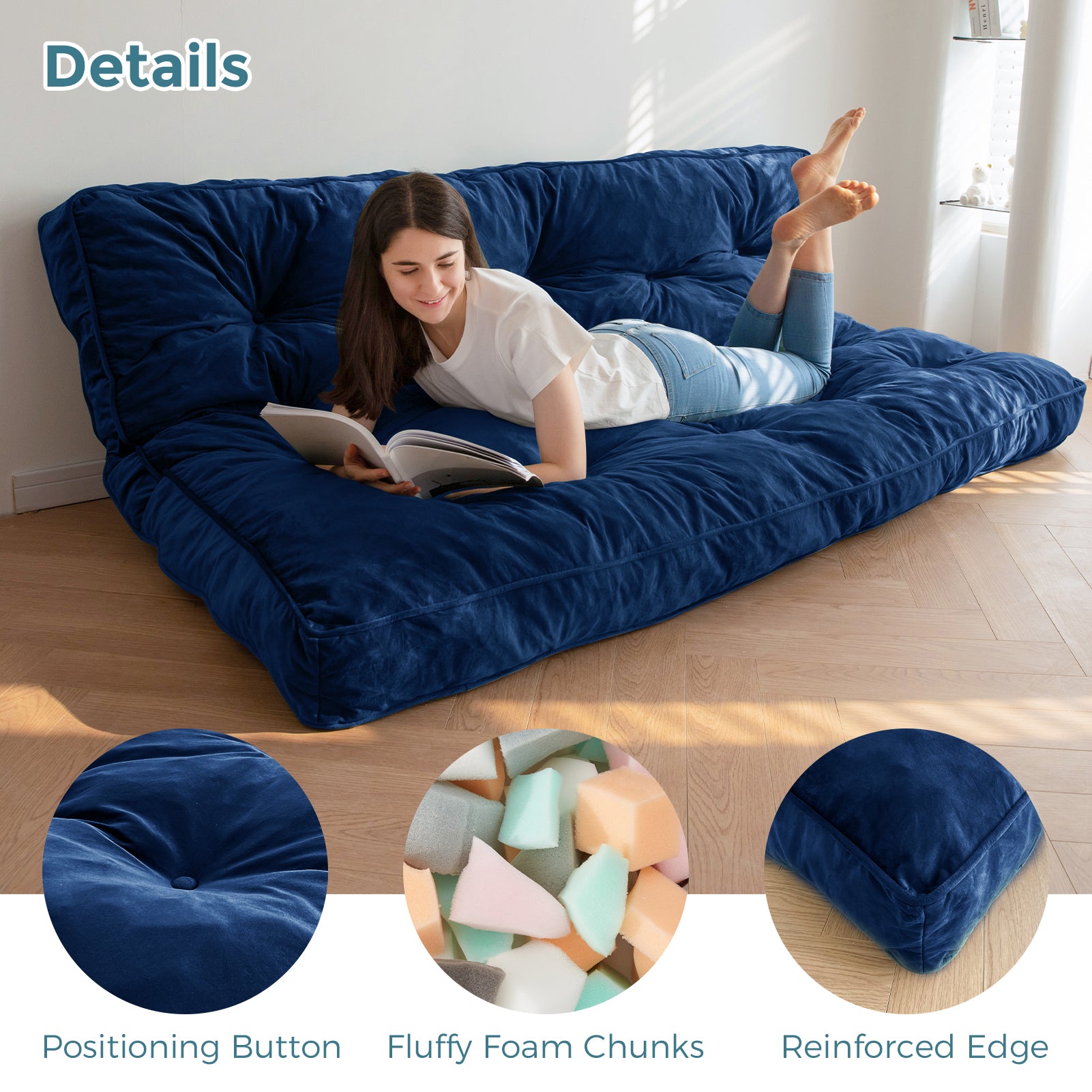 MAXYOYO 6-Inch Thick Velvet Futon Mattress for Adults - Navy Blue Sofa Bed Couch Mattress (Mattress Only) | Perfect for Small Spaces, Guest Rooms & Studio Apartments