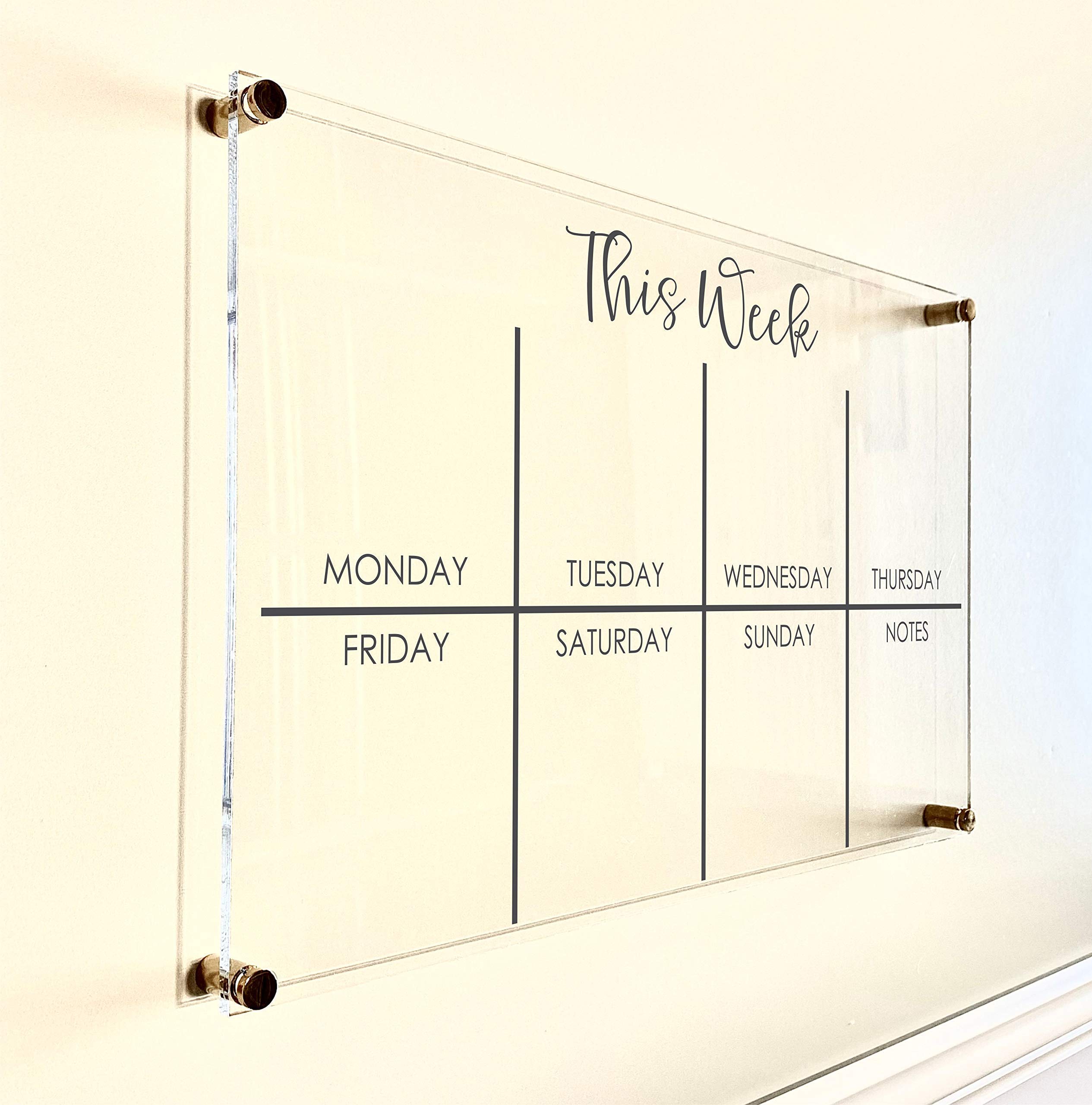 Large Clear Acrylic Weekly Wall Calendar | Dry-Erase Whiteboard for Office, Home & School Organization - Perfect for ADHD Planning, Family Schedules & Productivity Tools (12