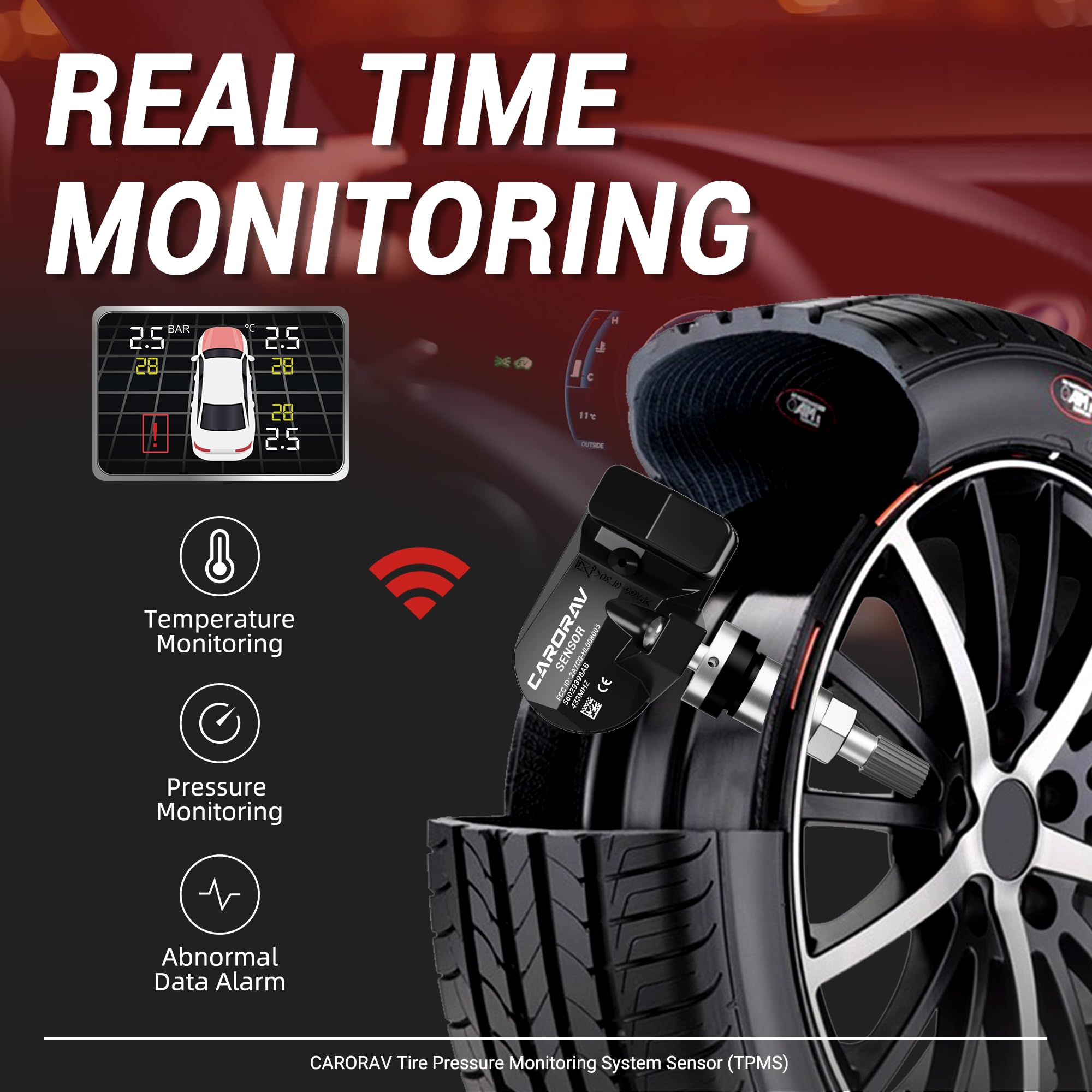 4-Pack 433MHz TPMS Sensor Replacement for Chrysler Jeep Dodge Ram - OE Compatible with #56029398AB 68142397AA 68241067AA 68241067AB | Tire Pressure Monitoring System for Safer Driving & Better Fuel Efficiency