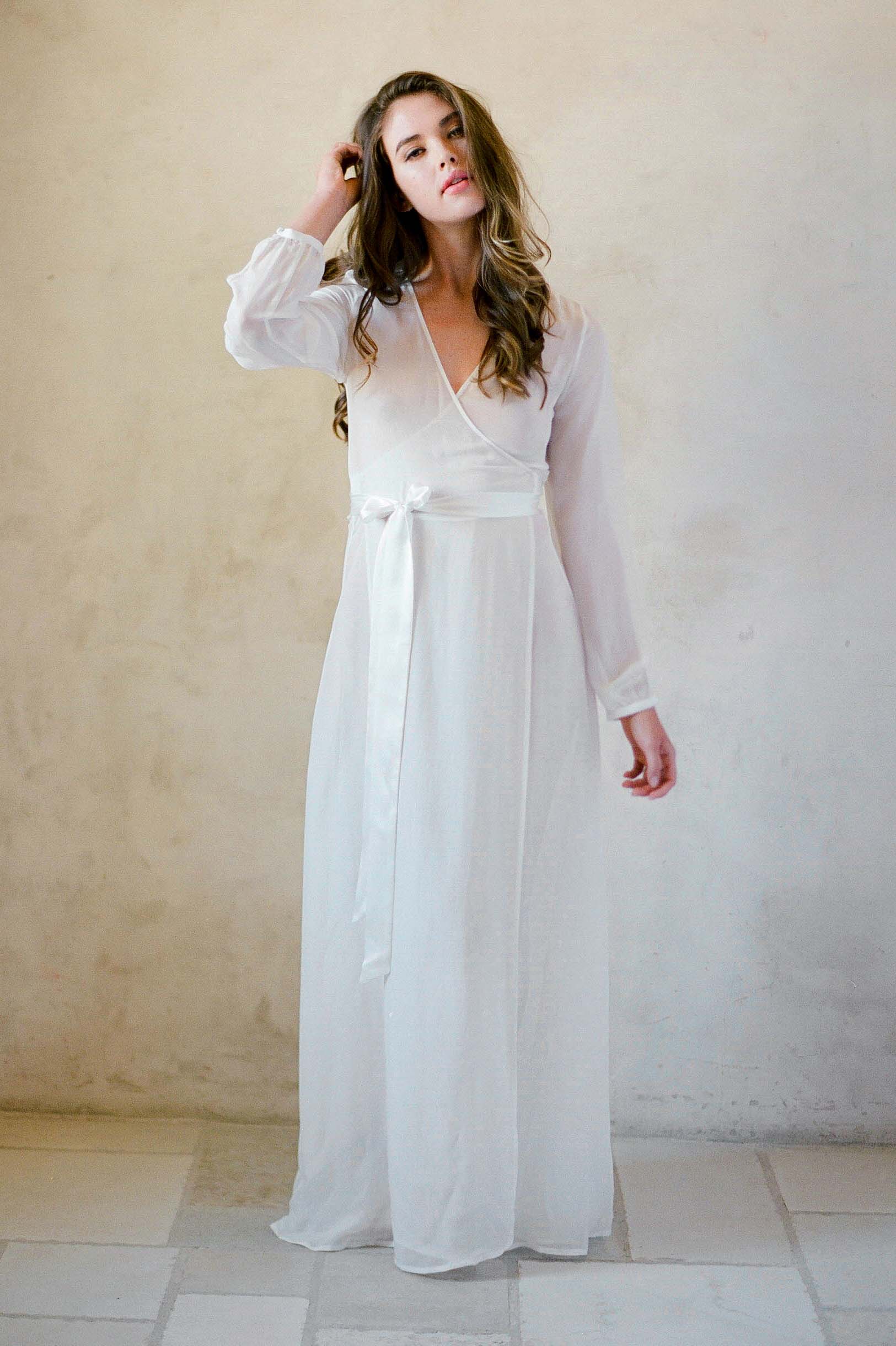 Nina Ivory Silk Chiffon Wrap Robe - Luxurious Lightweight Kimono Style Bathrobe for Women | Perfect for Spa, Bridal Shower & Hotel Getaways