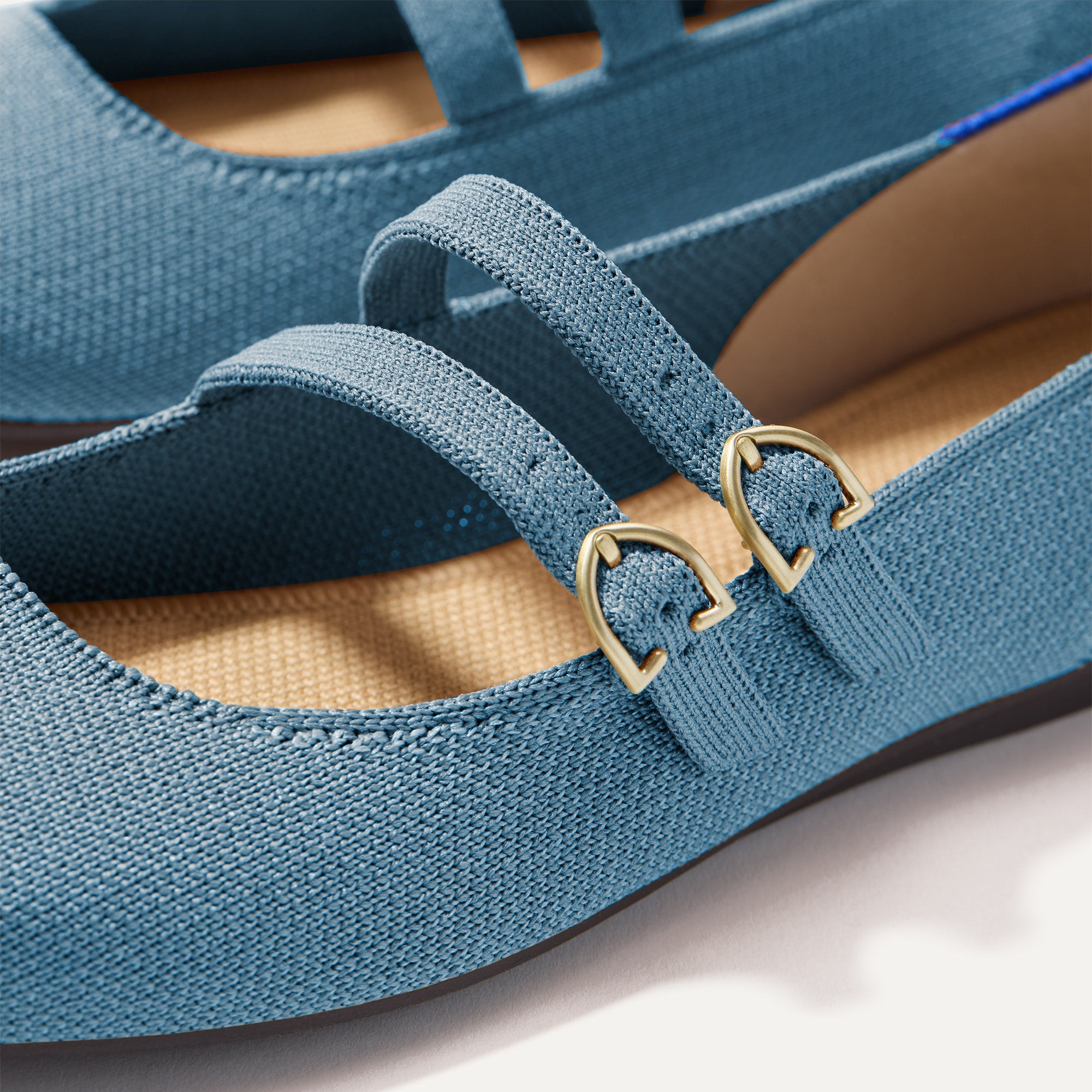 Double Buckle Mary Jane Shoes for Women - Comfortable & Stylish Sky Blue Flats - Perfect for Work, Casual Wear & Special Occasions