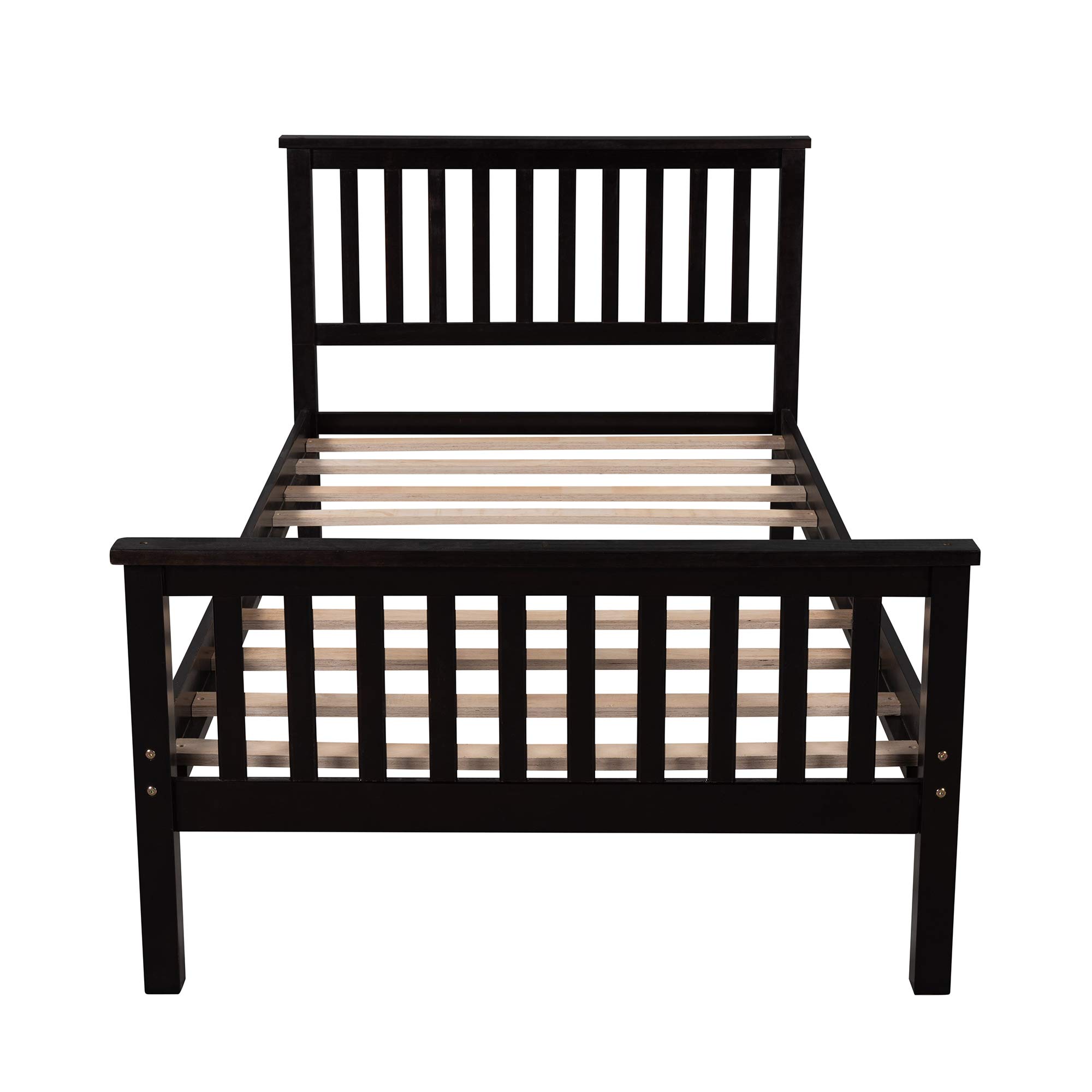 Merax Twin Size Platform Bed Frame with Headboard & Footboard - Wood Slat Support, No Box Spring Needed - Espresso Finish - Perfect for Small Bedrooms, Guest Rooms & Dorm Rooms