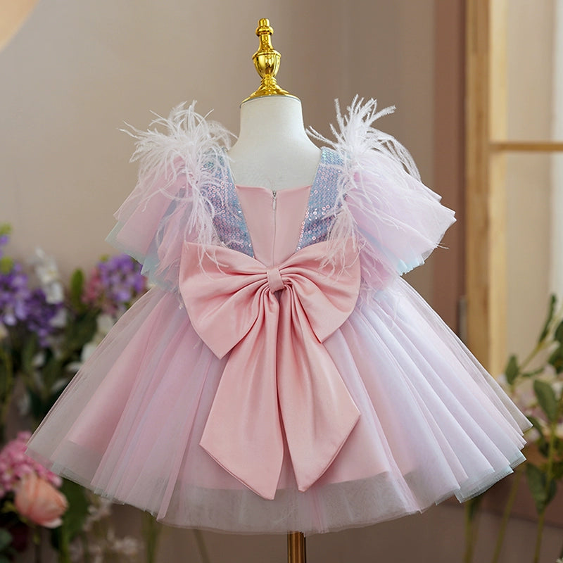 Pink Satin Flower Girl Dress for Princess - Tea Length Square Neckline - Perfect for Weddings, Parties & Special Occasions