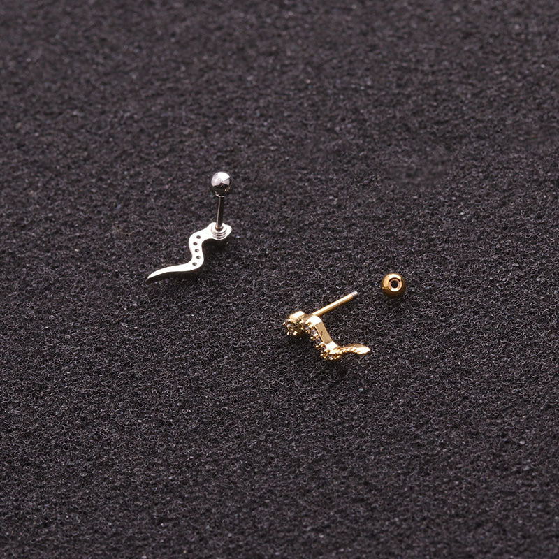 20G Snake Ball Back Earrings for Cartilage, Helix, Tragus Piercing | Hypoallergenic Stainless Steel Animal Jewelry | Perfect for Gothic, Punk, Boho Fashion Styles