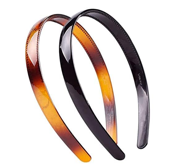 Fashion Alley 2-Pack Black & Brown Wavy Plastic Hair Combs - Shine Headbands with Teeth for Girls & Women | Perfect for Styling, Updos, and Everyday Hair Accessories