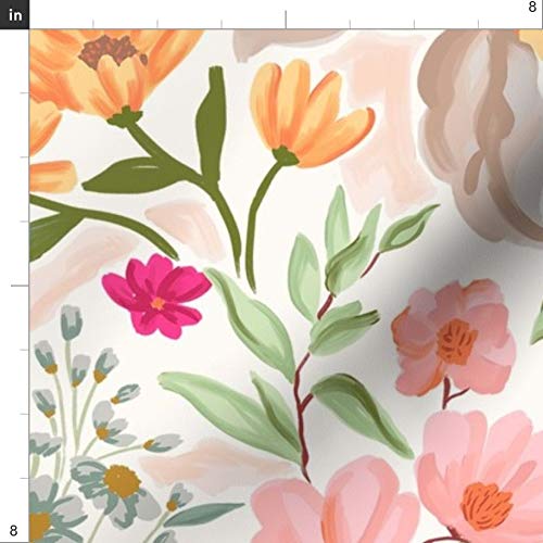 Premium Spoonflower Upholstery Velvet Fabric by The Yard - Large Scale Pastel Wildflowers Floral Print for Spring & Summer Decor | Perfect for Home Upholstery, Curtains, Throw Pillows & Apparel