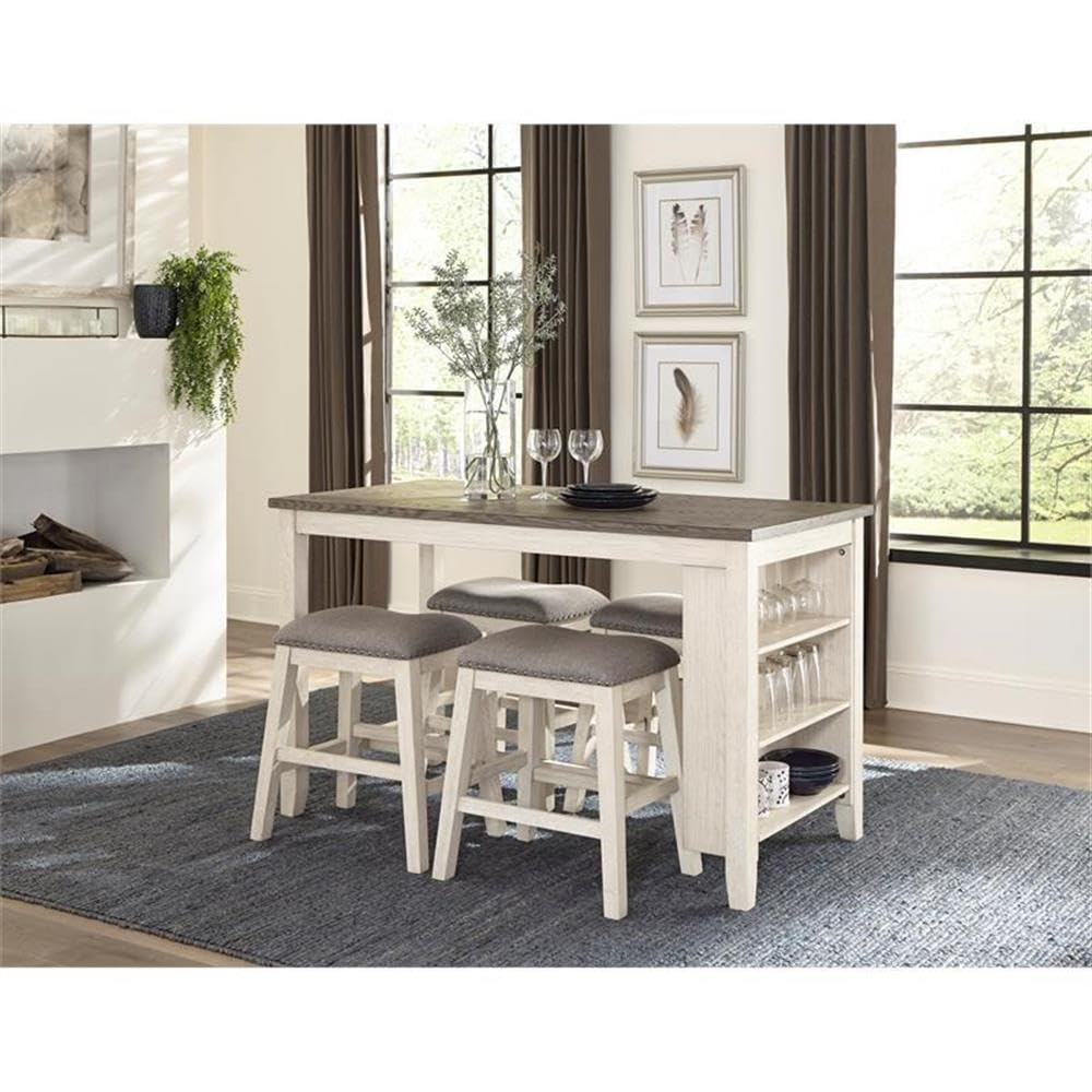 Lexicon Dickensian Counter Height Dining Table - Antique White & Rosy Brown Finish - Perfect for Kitchen Nooks, Breakfast Bars & Small Space Dining